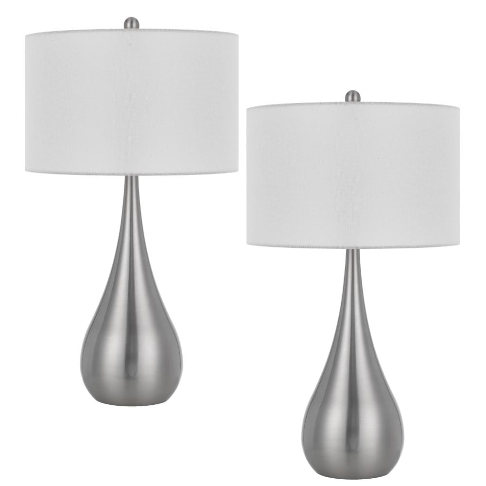 Benzara Table Lamps 28.75-in Chrome, White 3-way Table Lamp with Fabric Shade 2 -Set