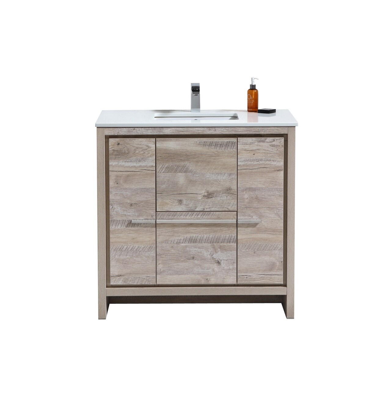 KubeBath  AD636NW Dolce 36 inch Nature Wood Bath Vanity with White Quartz Counter-Top