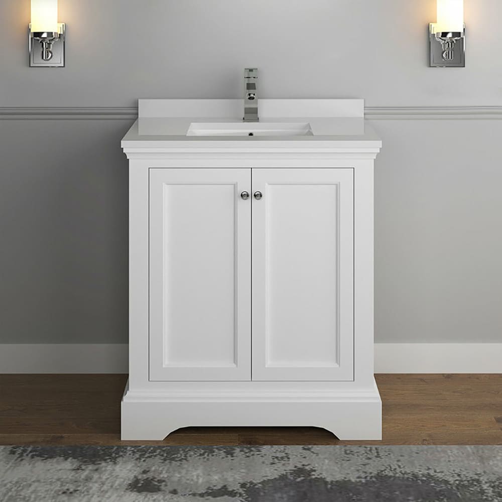 Fresca FCB2430WHM-CWH-U Windsor 30-in Matte White Undermount Single sink Bathroom Vanity with White Quartz Top