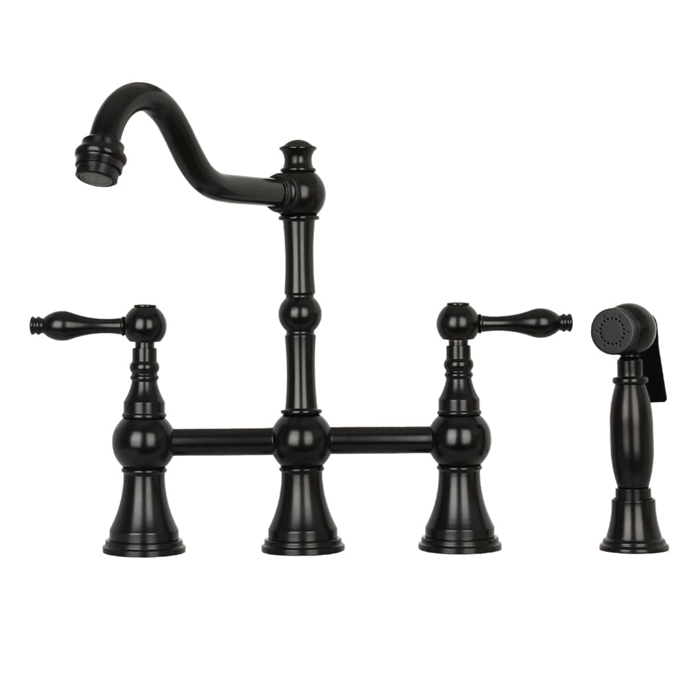 Akicon AK718-MB Matte Black Double Handle Deck-mount Bridge Kitchen Faucet ( Side Sprayer Included )