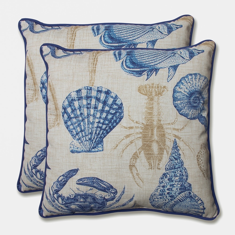 Pillow Perfect 535784 Sealife Marine 2-Pack Floral Blue Square Throw Pillow