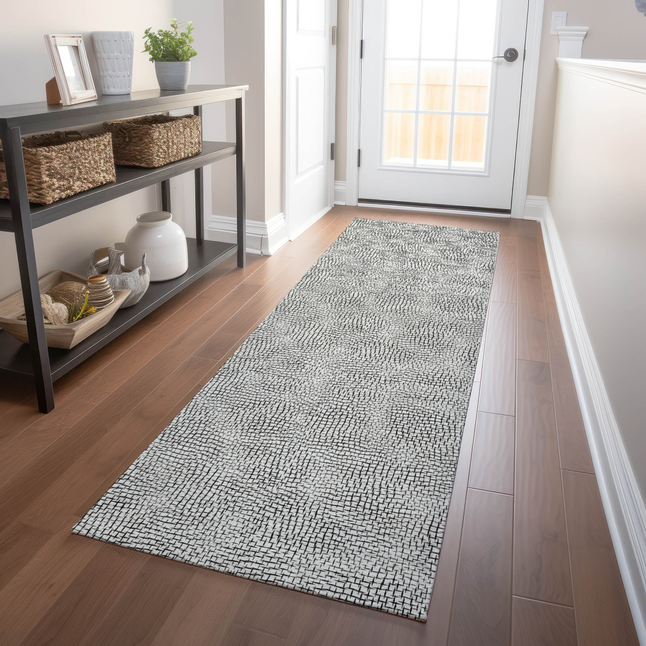 Addison Rugs ACN1058WI2X8 Chantille ACN1058WI 2 x 7 (ft) Polyester White Rectangular Indoor/Outdoor Geometric Machine washable Runner rug