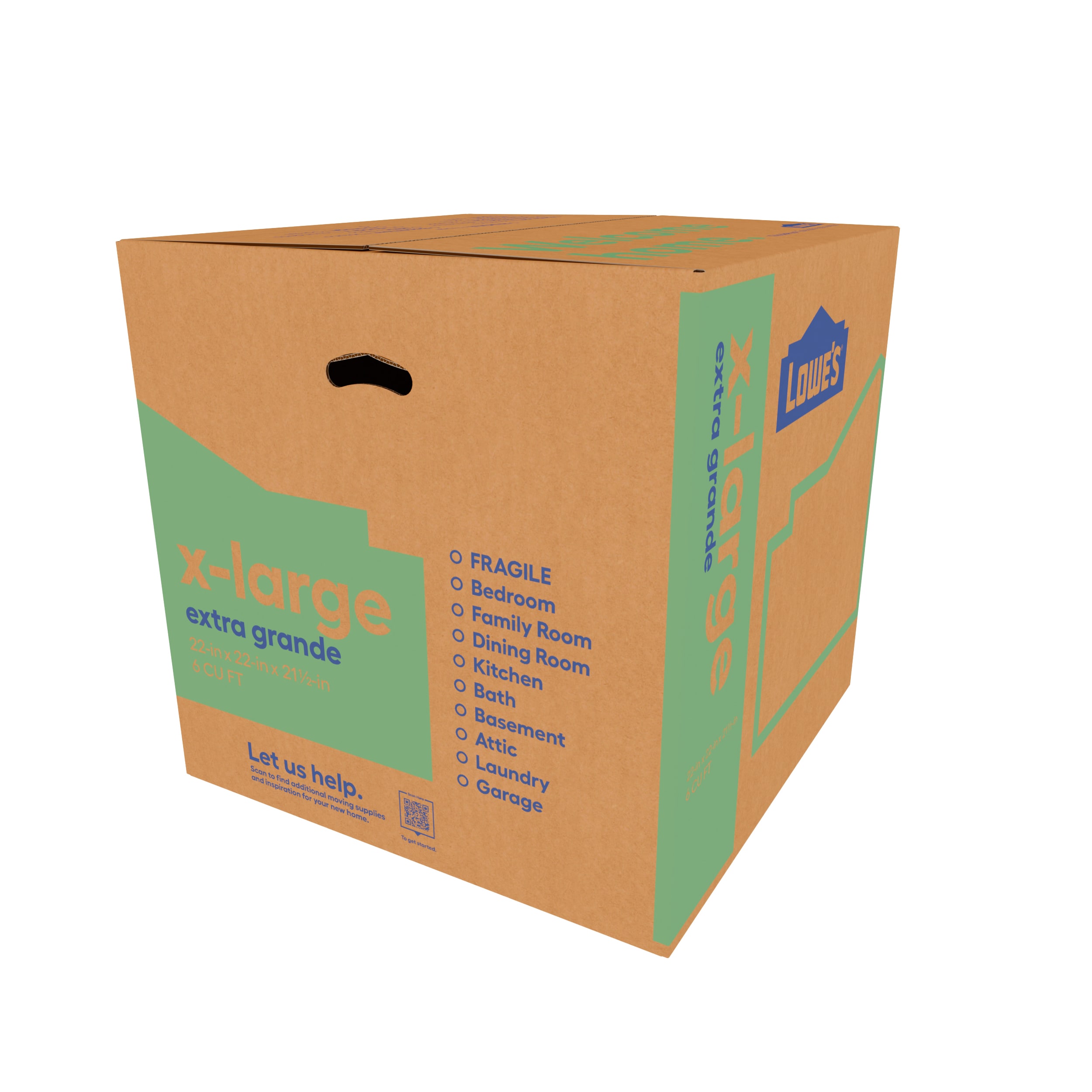 Lowe's 22-in W x 21.5-in H x 22-in D Classic X-large Cardboard Moving Box with Handle Holes #657453