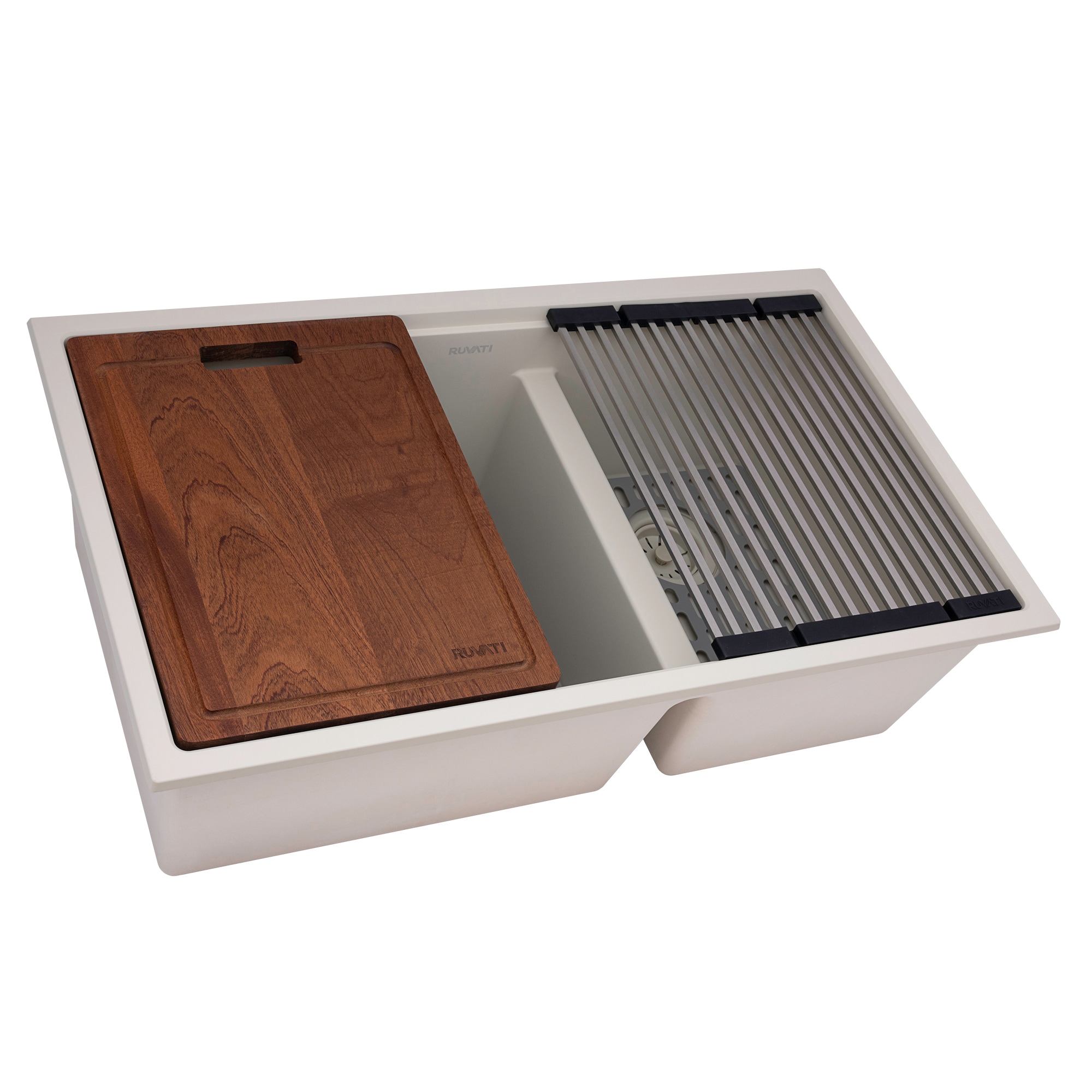 Ruvati RVG2327WB epiRock Undermount 33-Inches x 19-Inches Composite Double offset bowl Workstation Kitchen Sink