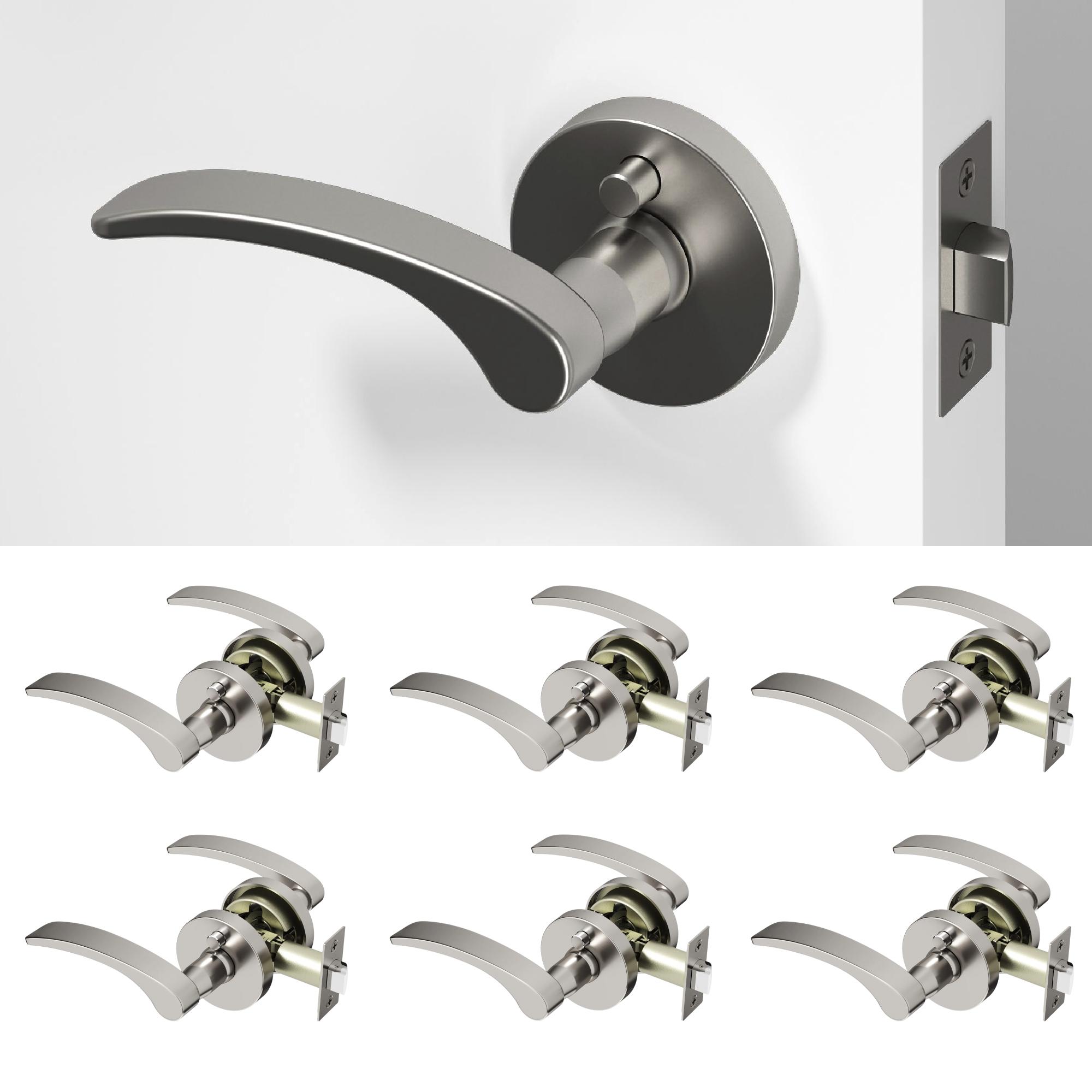 OKUN Brook Brushed Nickel Interior or Bed/Bath Hall/Closet Privacy Door Handle 6 -Pack