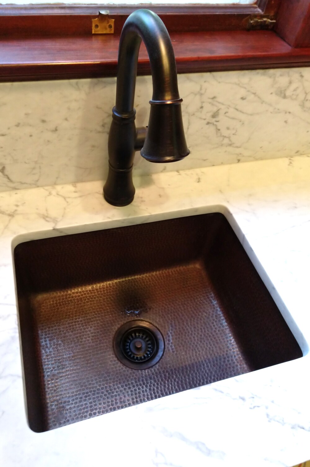 15" Square Copper Bar Prep Sink with 2" Mini Strainer Drain and ORB Faucet 