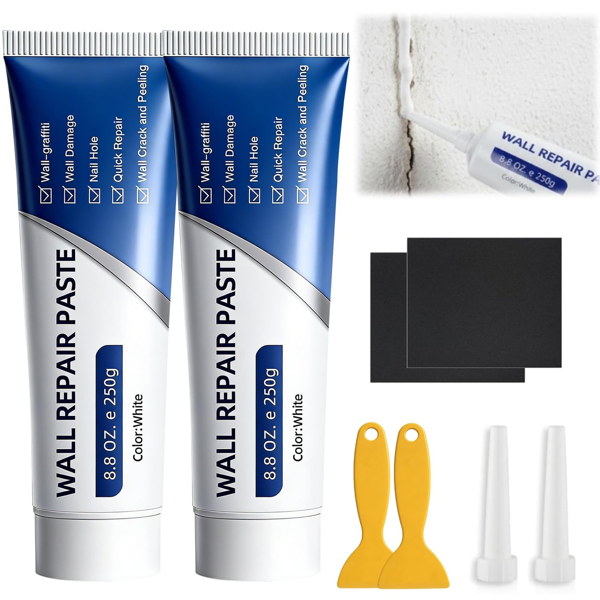 Angel Sar 2 Pack Drywall Repair Paste Kit with Scraper for Wall Mending Hole Crack Dent DIY Home Fix Multi Functional Ready to Use