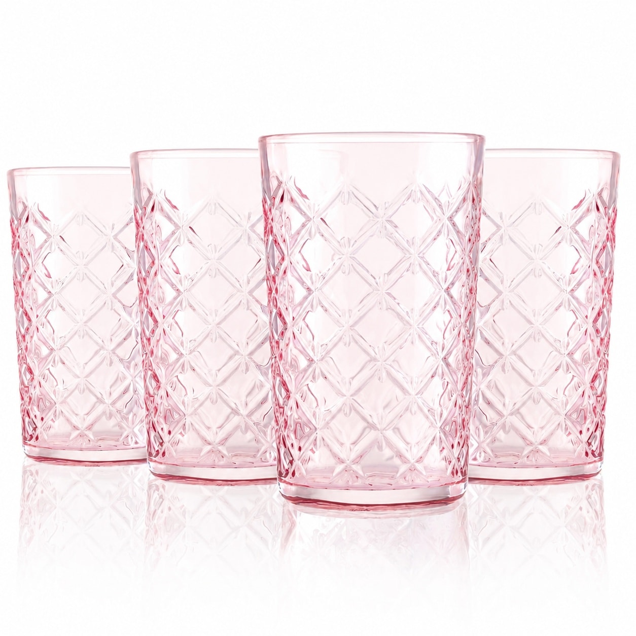 Aoibox  16 2 oz Pink Vintage Cross Hatch Tall Drinking Water Glass Dishwasher Safe Lead Free Highball Set of 4
