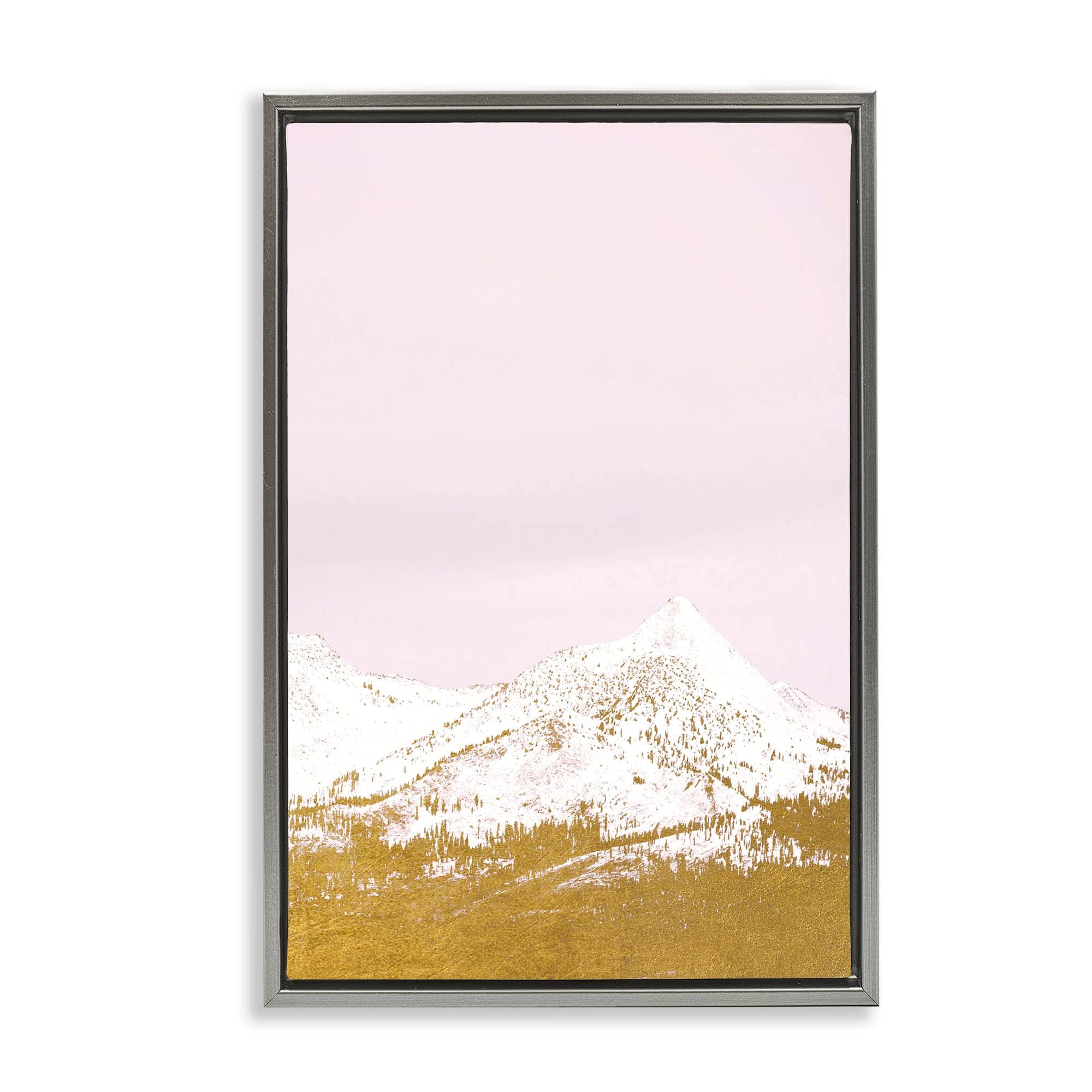 Stupell Industries BU-146-FFL-16X24 Snowy Mountain on Pink Gray Framed Floater Canvas Wall Art By Gemma Bardot 17 x 25