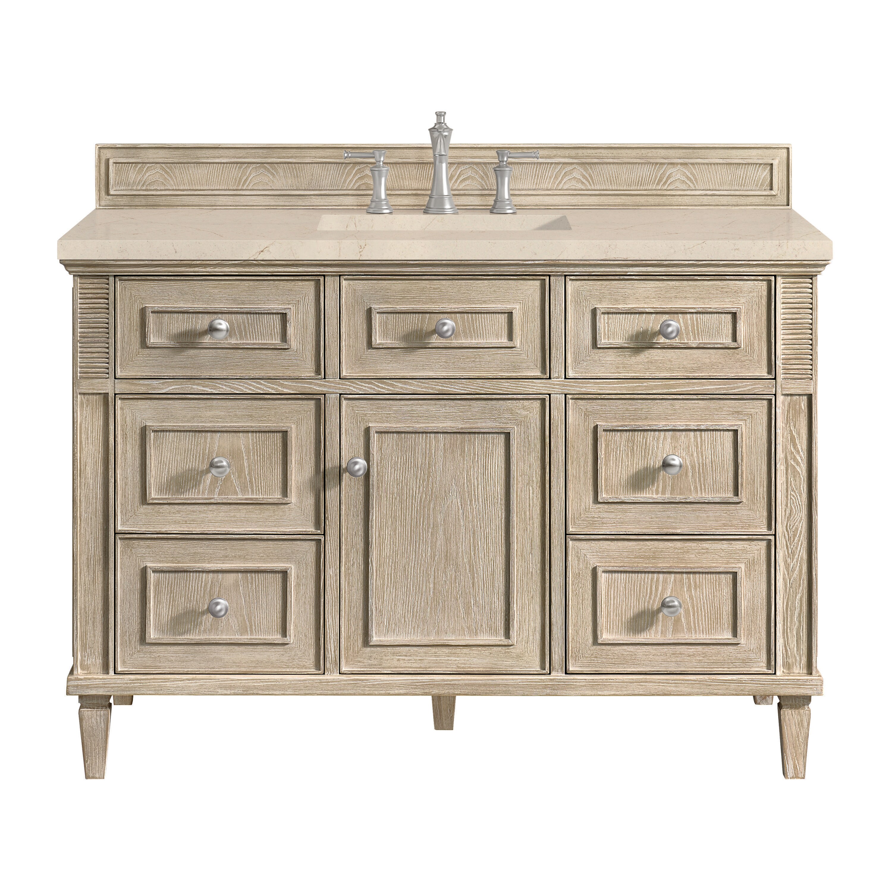 James Martin Vanities 424-V48-WWO-3EMR Lorelai 48-in Whitewashed Oak Undermount Single Sink Bathroom Vanity with Eternal Marfil Quartz Top