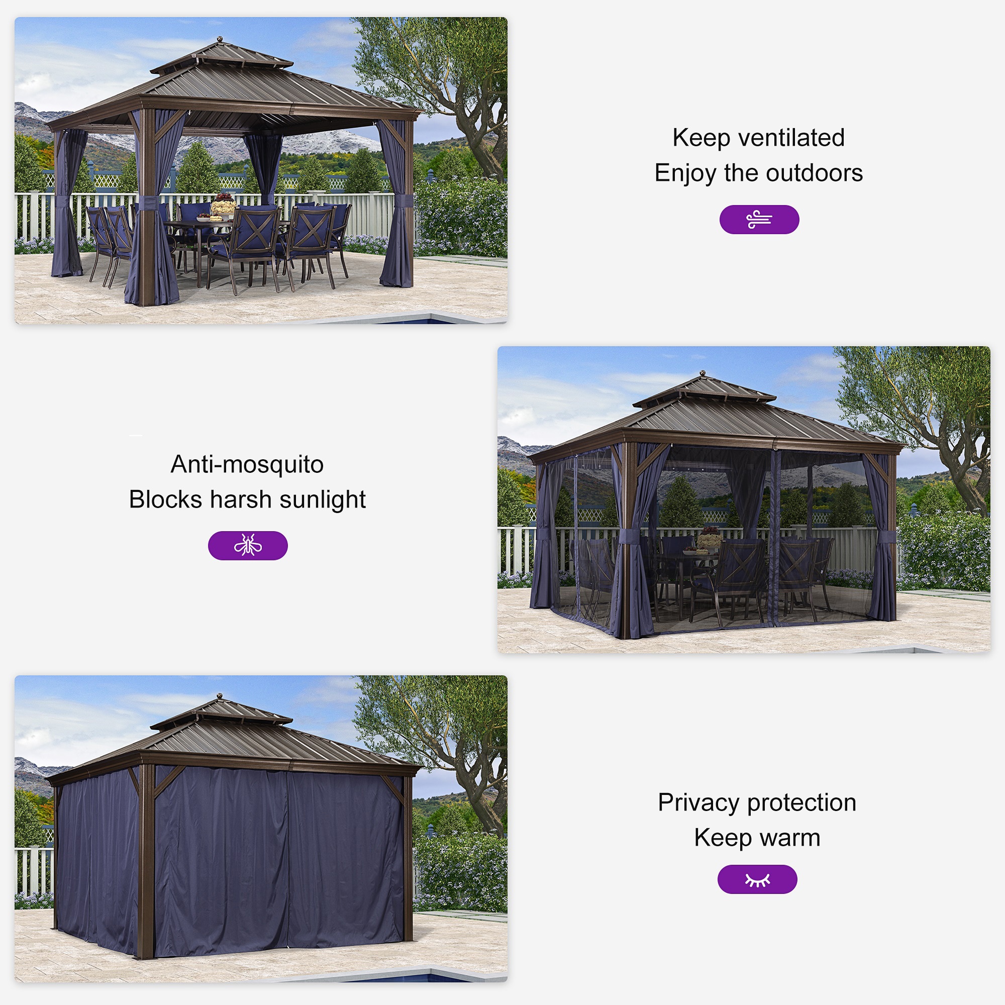 PURPLE LEAF LSMHS1212DNB-PD4 Wood-Resin-Gazebos - View #4