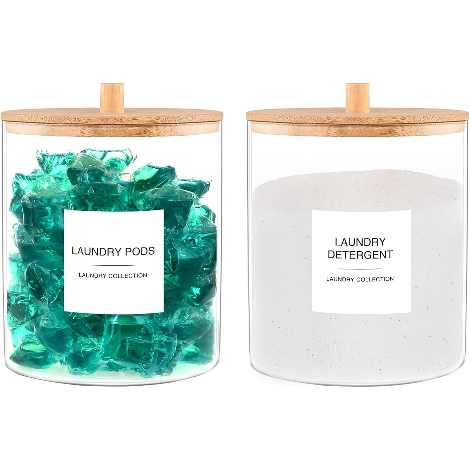 Paradigms Interiors - Set of 2 Glass Jars With Bamboo Lids For Laundry Room Storage 0.5 Gallon De...