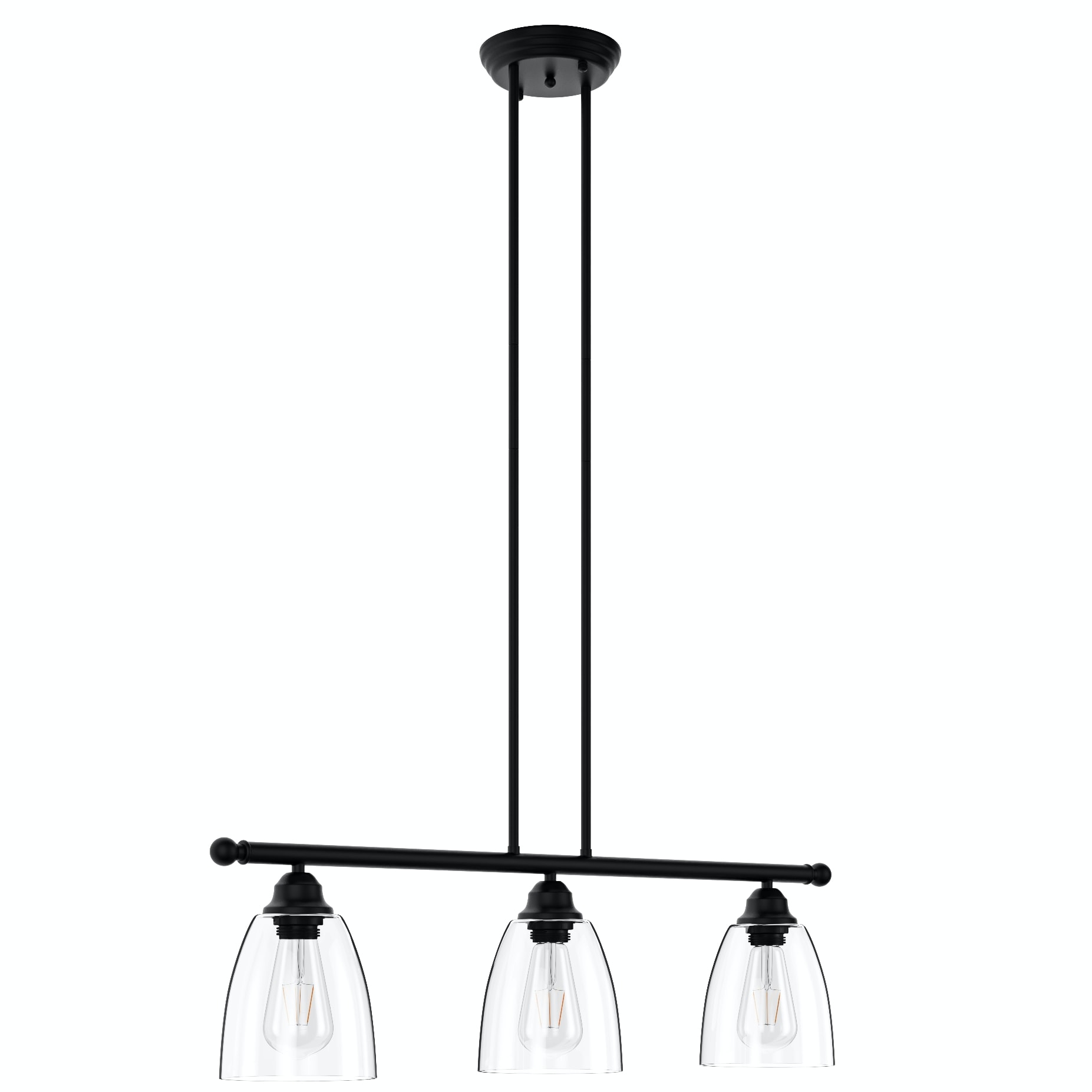 Farmhouse 3-Light Black Metal and Clear Glass Tiered Kitchen Island Pendant