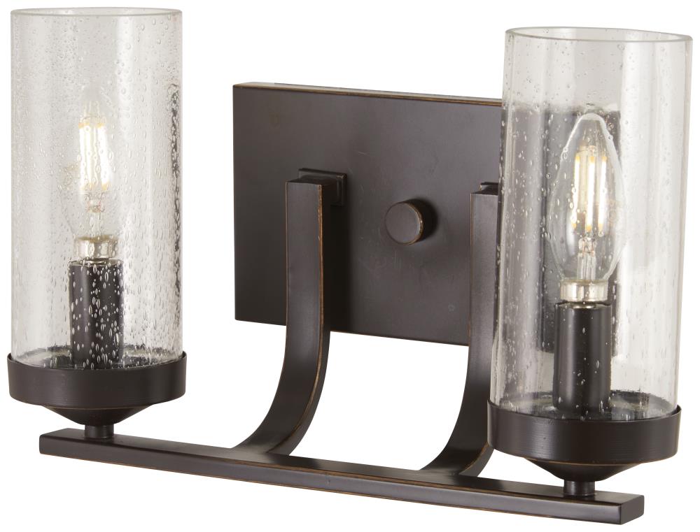 Downton Bronze and Gold 13" 2-Light Outdoor Wall Sconce with Clear Seedy Glass