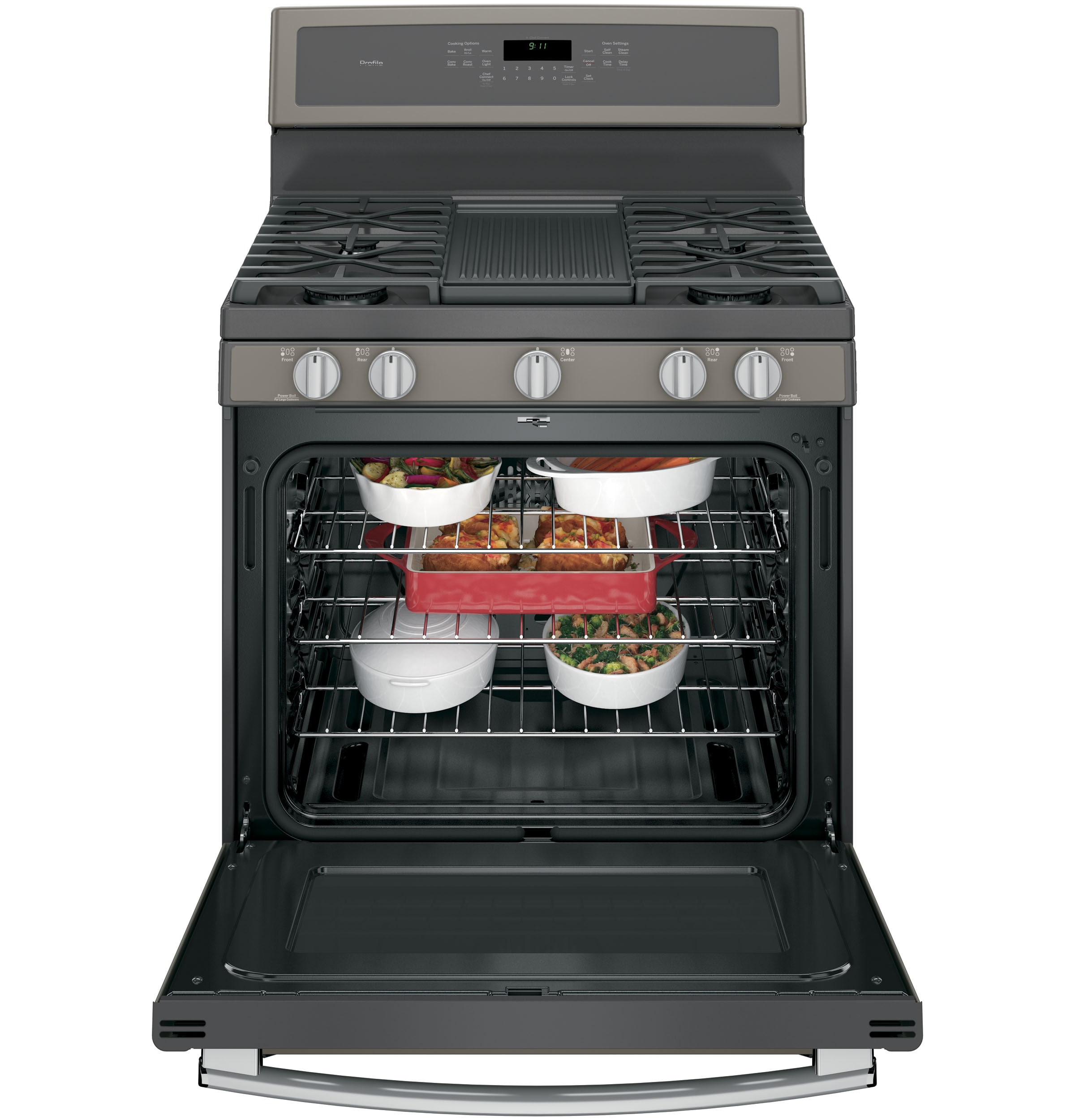 GE Profile 30-in 5 Burners 5.6-cu ft Self-cleaning Convection Oven  Freestanding Smart Gas Range (Slate) at