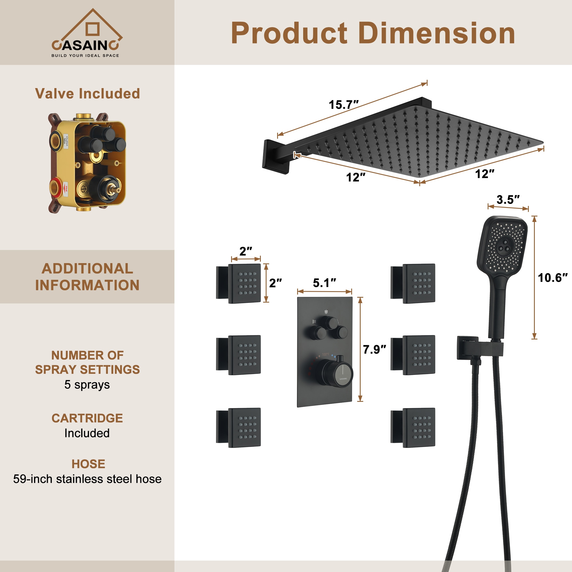 CASAINC MLT-J020588-3 Showerhead-Bar-Panels - View #9