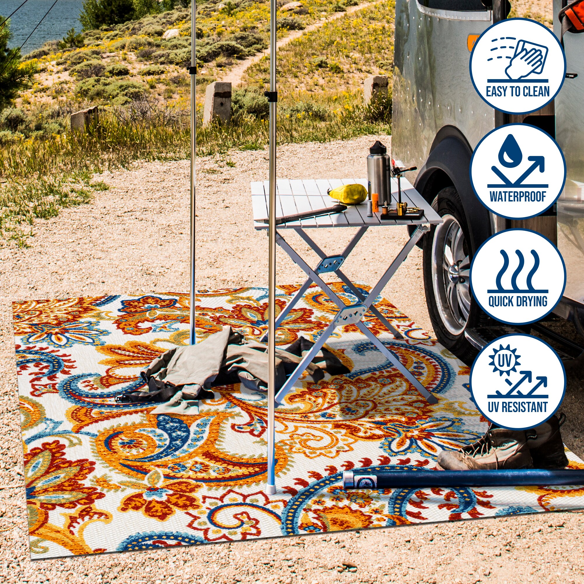 Ivory and Multicolor Paisley High-Low Indoor/Outdoor Rug