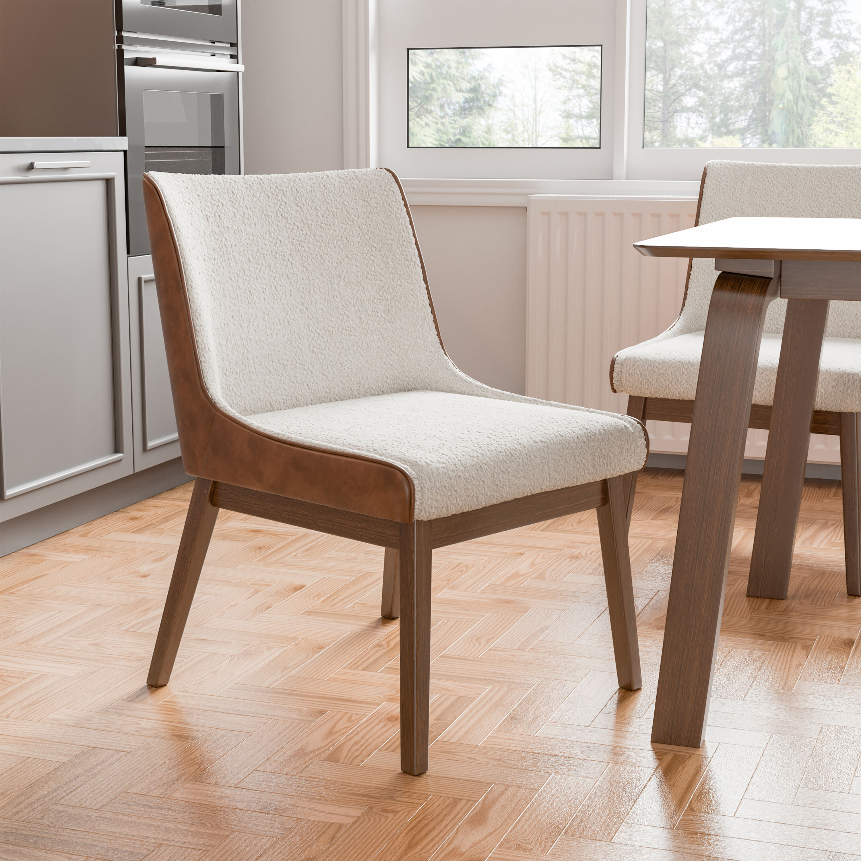 Furniture of America IDF-3213WN-SC Set of 2 Forest Wisp Contemporary/Modern Boucle Upholstered Dining Side Chair (Composite Frame)