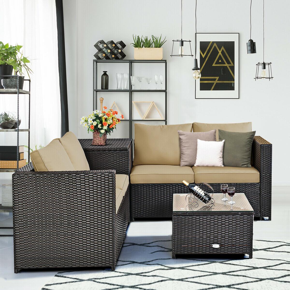 BABOOM Conversation Furniture Set 4-Piece Rattan Patio Conversation Set ...