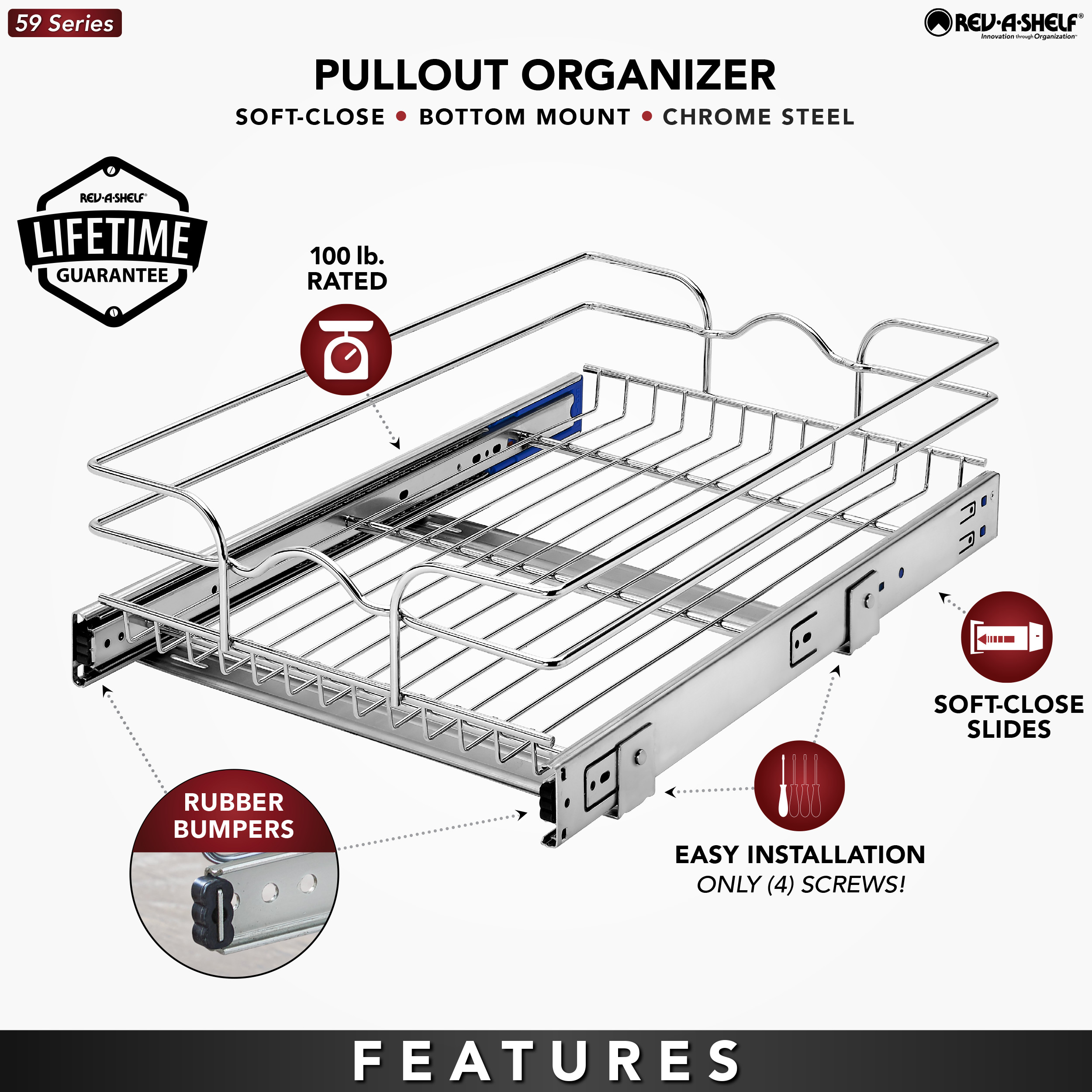 Rev-A-Shelf- Pullout Soft-Close Wire Solid Bottom Pull-Slide-Pull
