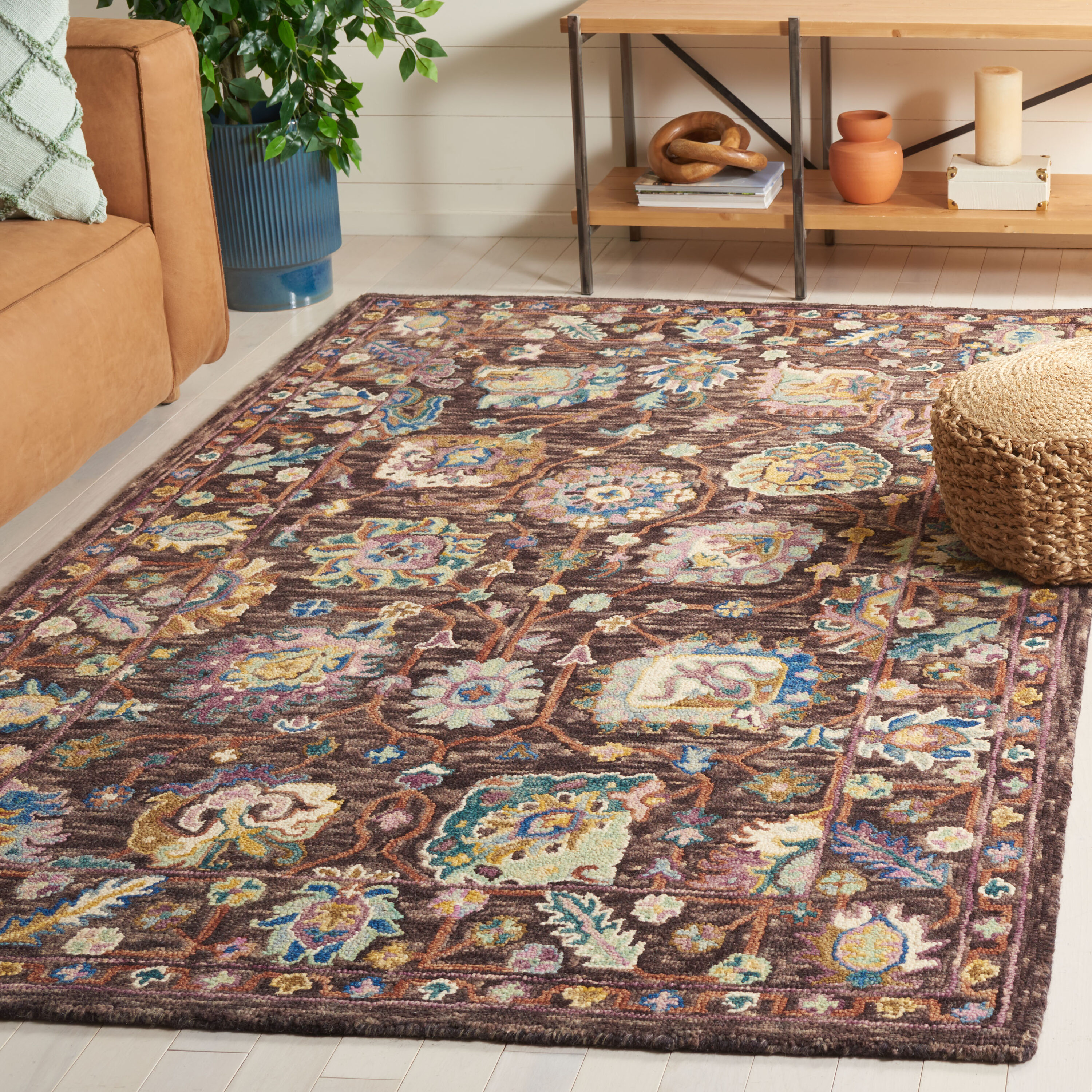  Blossom 469 Charcoal/Lavender Traditional 4ft x 6ft Small Rectangle Rug
