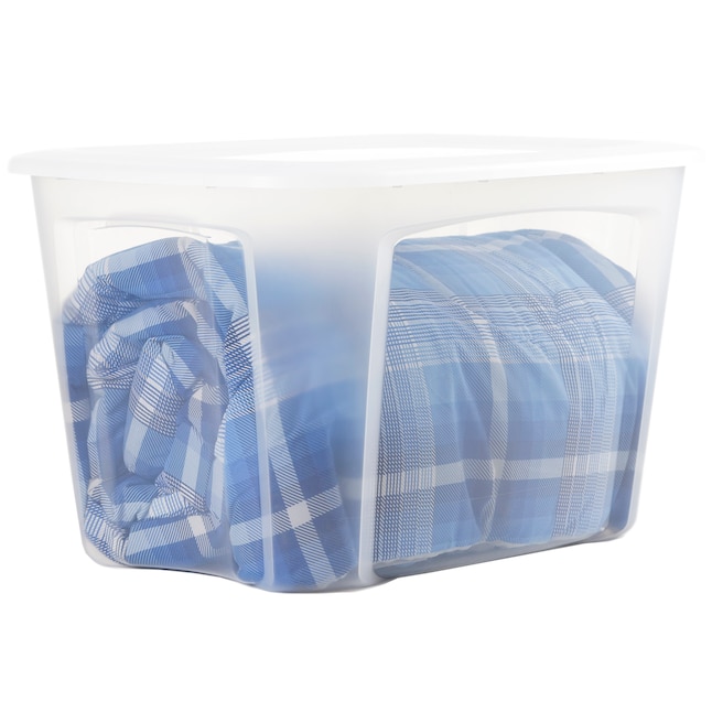 Style Selections Bella 30-Gallons (120-Quart) Clear Base White Lid Tote  with Standard Snap Lid in the Plastic Storage Containers department at