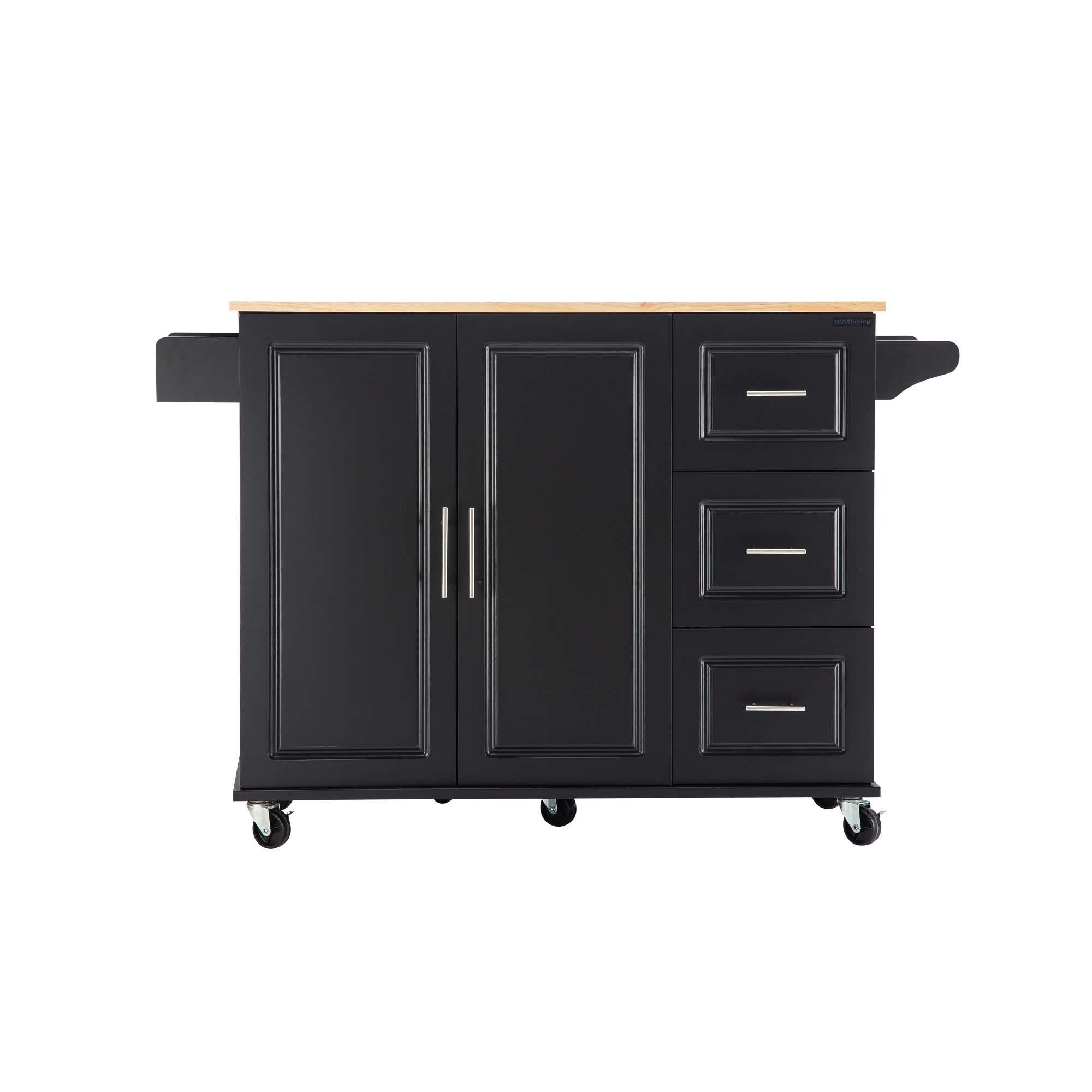 Bybafun YB9400006 Black MDF Base with Wood Wood Top Rolling Kitchen Island ( 30-Inches x 53.9-Inches x 36.2-Inches )