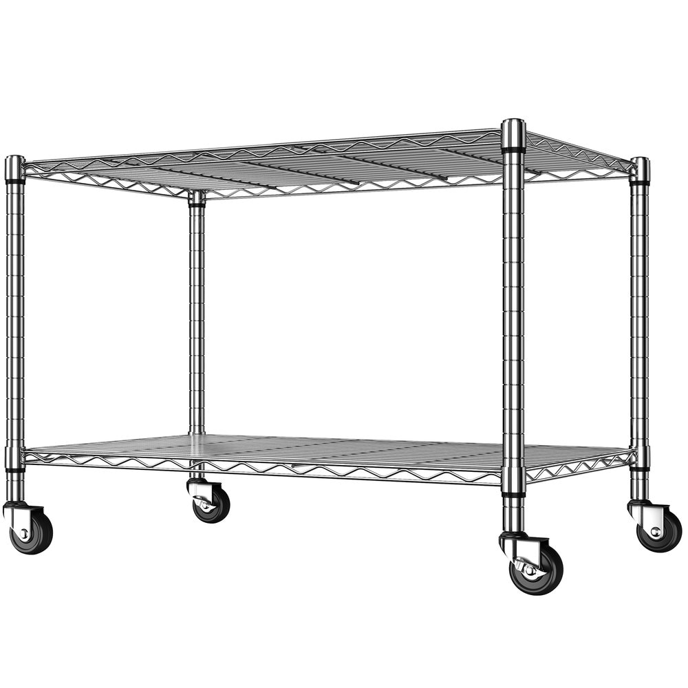 Raybee 35.4-in W x 17.7-in D x 24.4-in H 2-Tier Chrome Metal Wire Shelving Rolling Garage Storage Load 600 LBS Height Adjustable Utility Shelving Unit