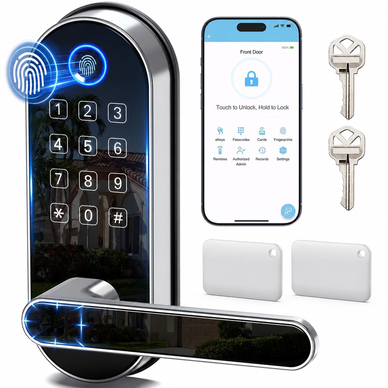 UUDULY  Smart Lock with Fingerprint Keypad Handle Keyless Entry for Home Rental Airbnb DIY Install Fits Most US Doors App Control Alexa Google