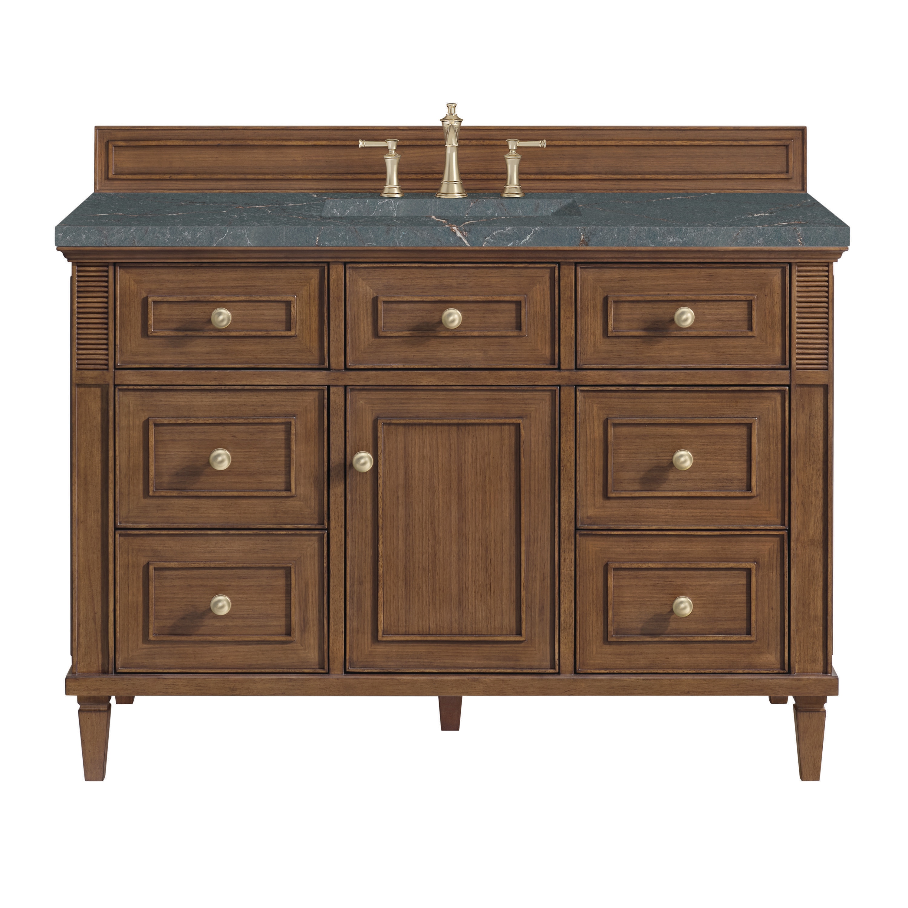 James Martin Vanities 424-V48-WLT-3PBL Lorelai 48-in Mid-century Walnut Undermount Single Sink Bathroom Vanity with Parisien Bleu Quartz Top