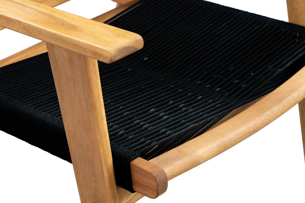 Kingsmen Solid Acacia Wood Outdoor Lounge Chair with Black Cordage Seat