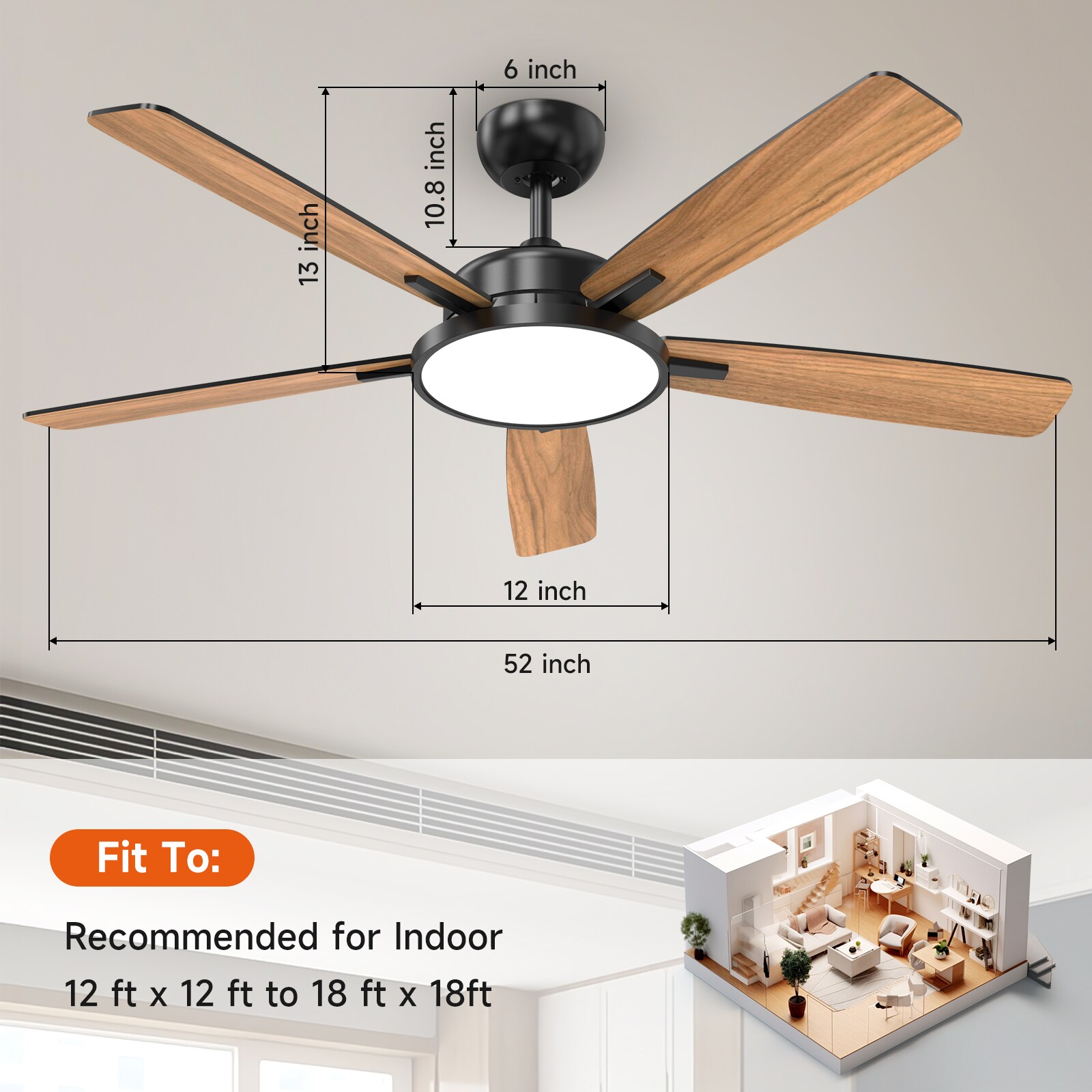 TALOYA TLY52-BK-5D-T5 Ceiling-Fans - View #5
