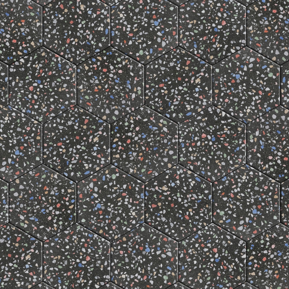 Venice Black and Multicolor Matte Porcelain Hexagon Tile