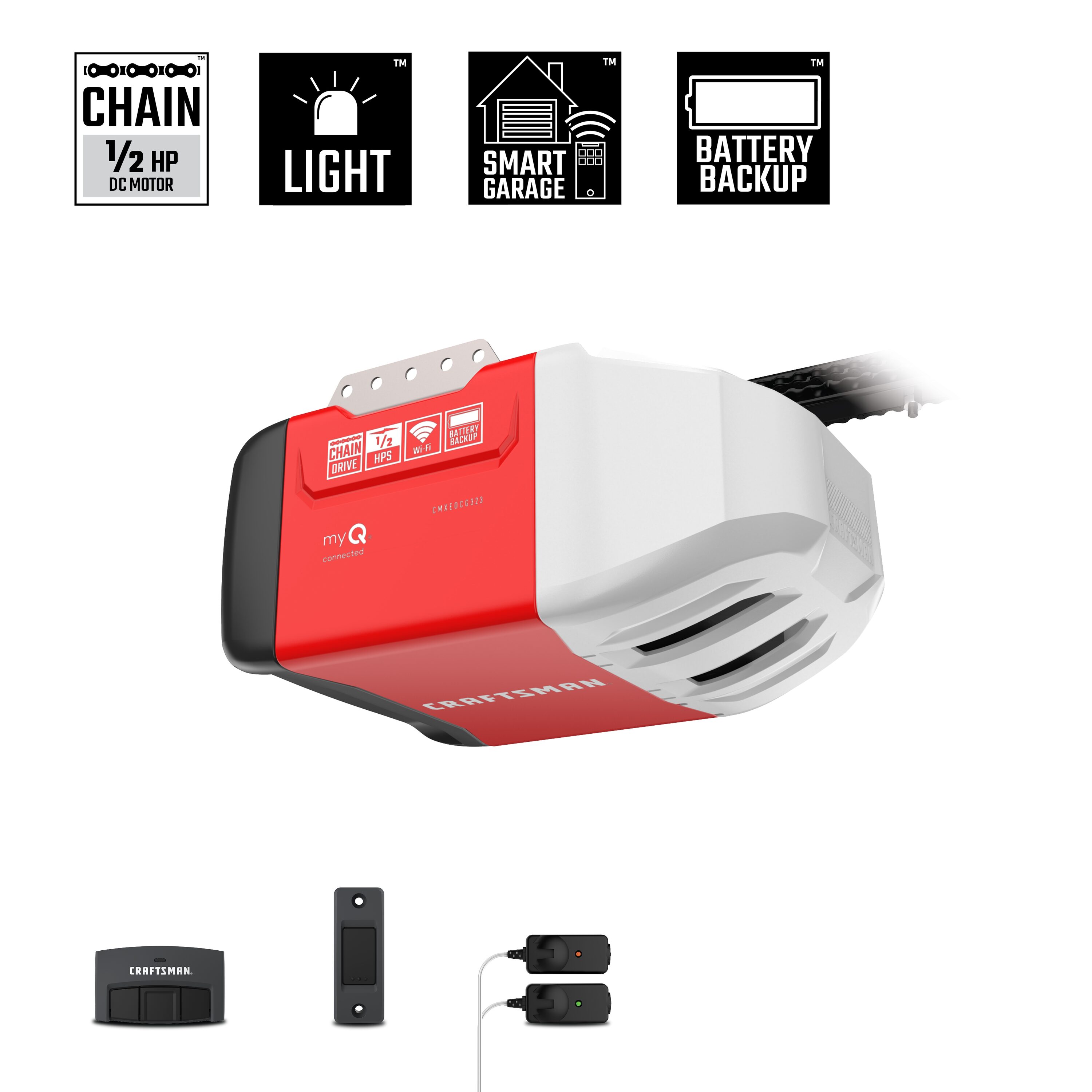 CRAFTSMAN 1/2-HP CMXEOCG323 Smart Chain Drive Garage Door Opener Wi-fi Compatibility Battery Back-up CMXEOCG323 Sansujyuku sansujyuku.com