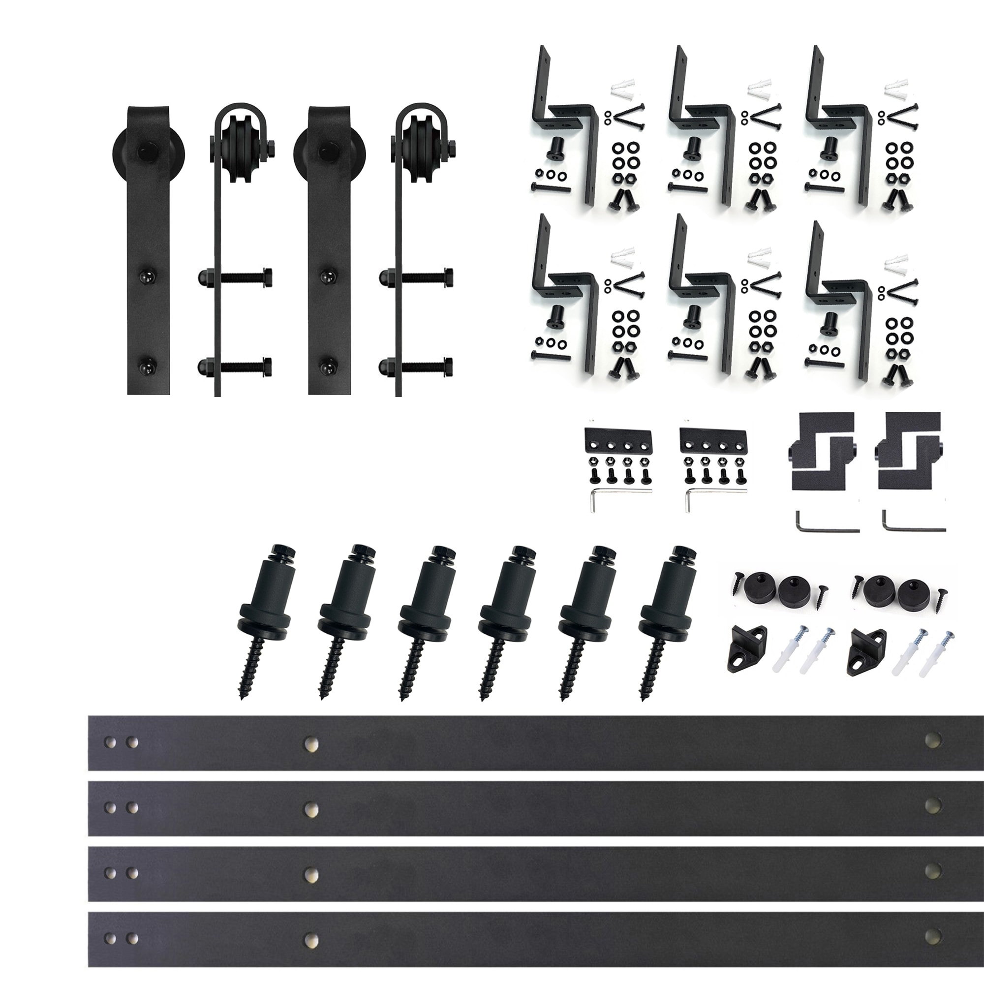 HOMACER YT3TGH108C 108-in Rustic black Black Indoor J-strap Double bypass Barn door hardware kit