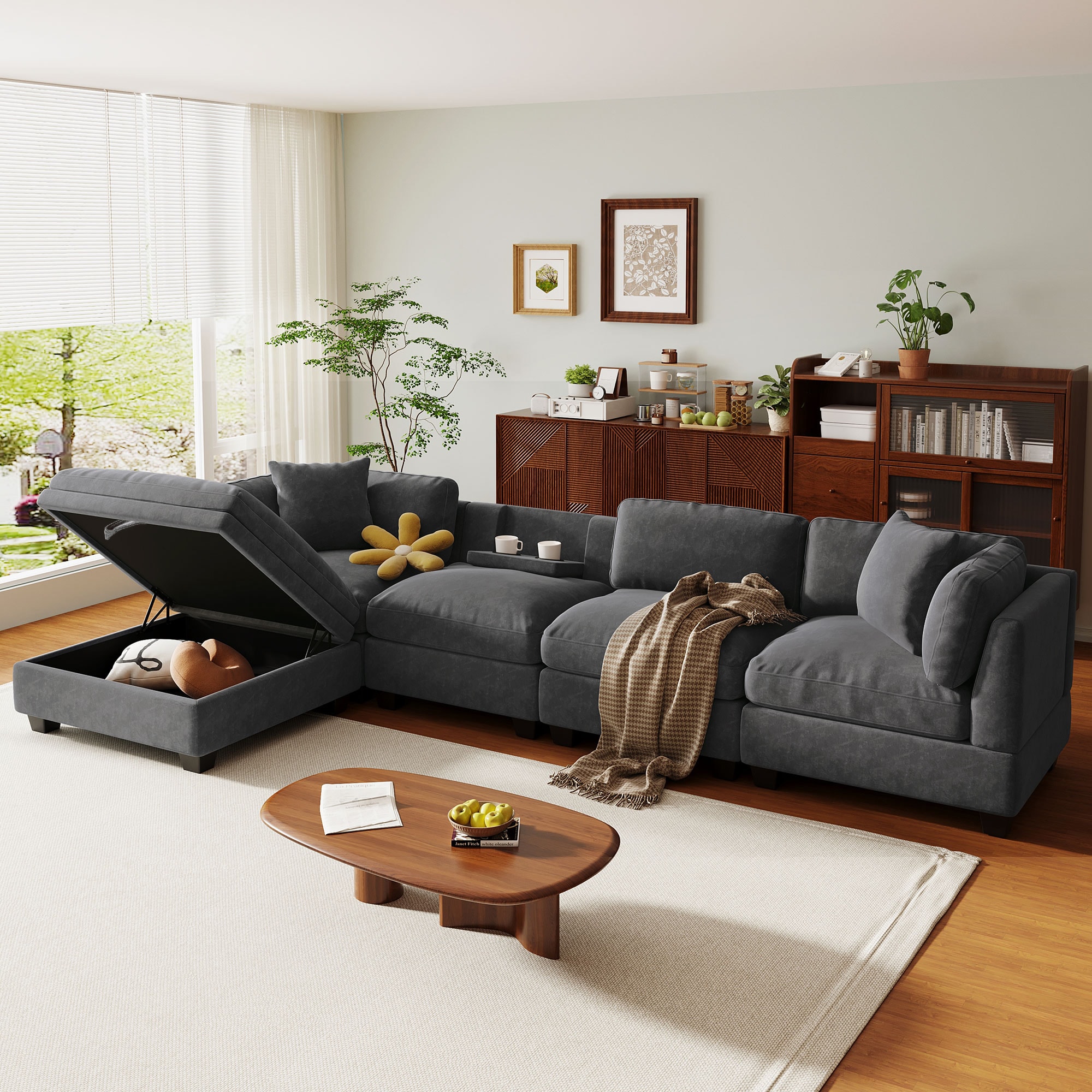 SINOFURN SYA020373GY 127.6-in Modern Gray 5 -seater Reclining Sectional