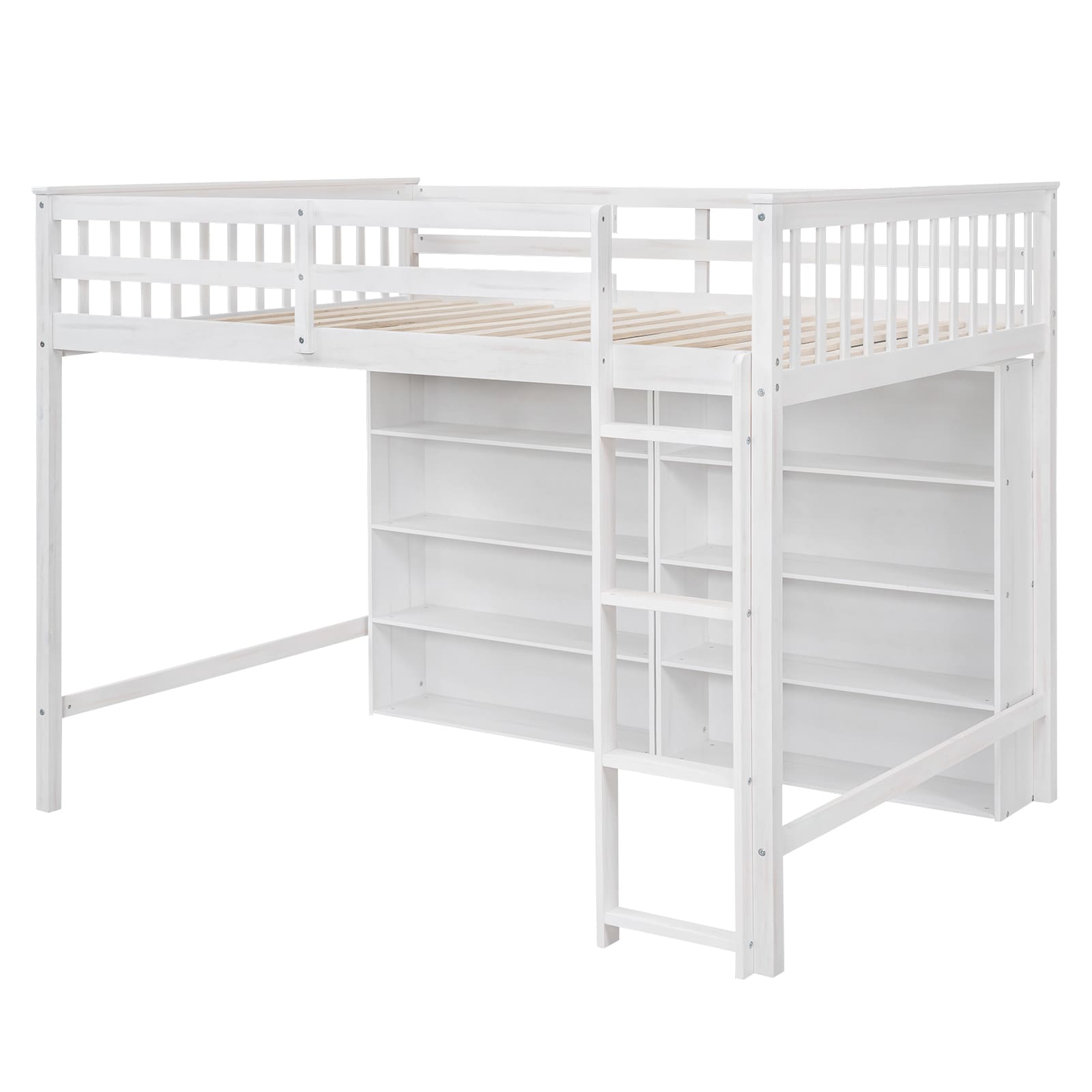 Nestfair LB0034K White Full Wood Bed frame Bed with Storage