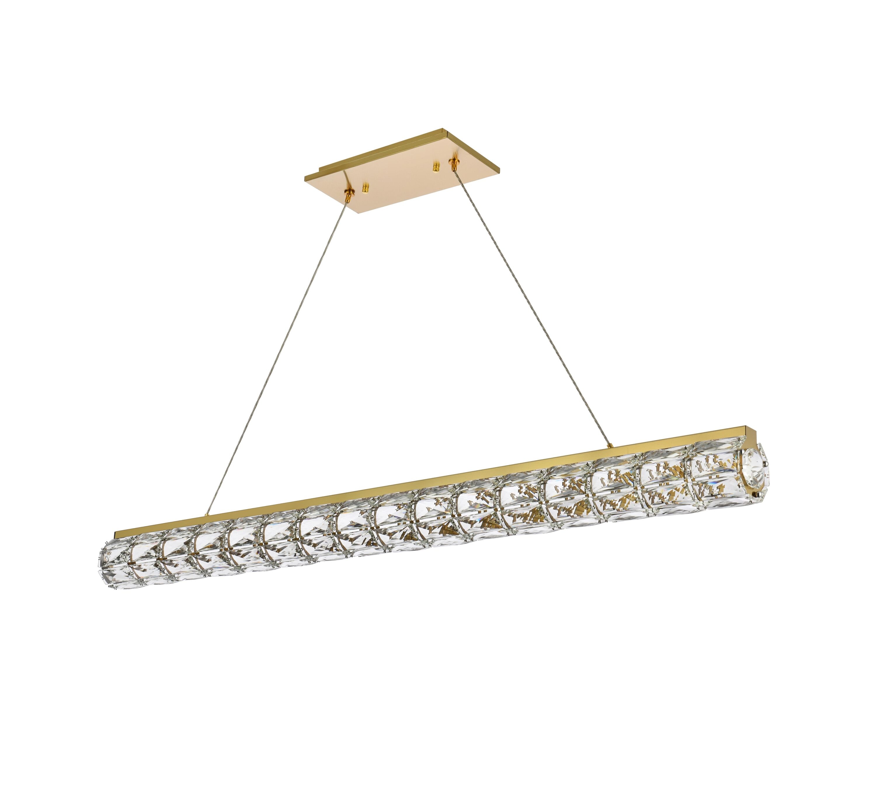 Gold and Clear Crystal LED Linear Pendant Light