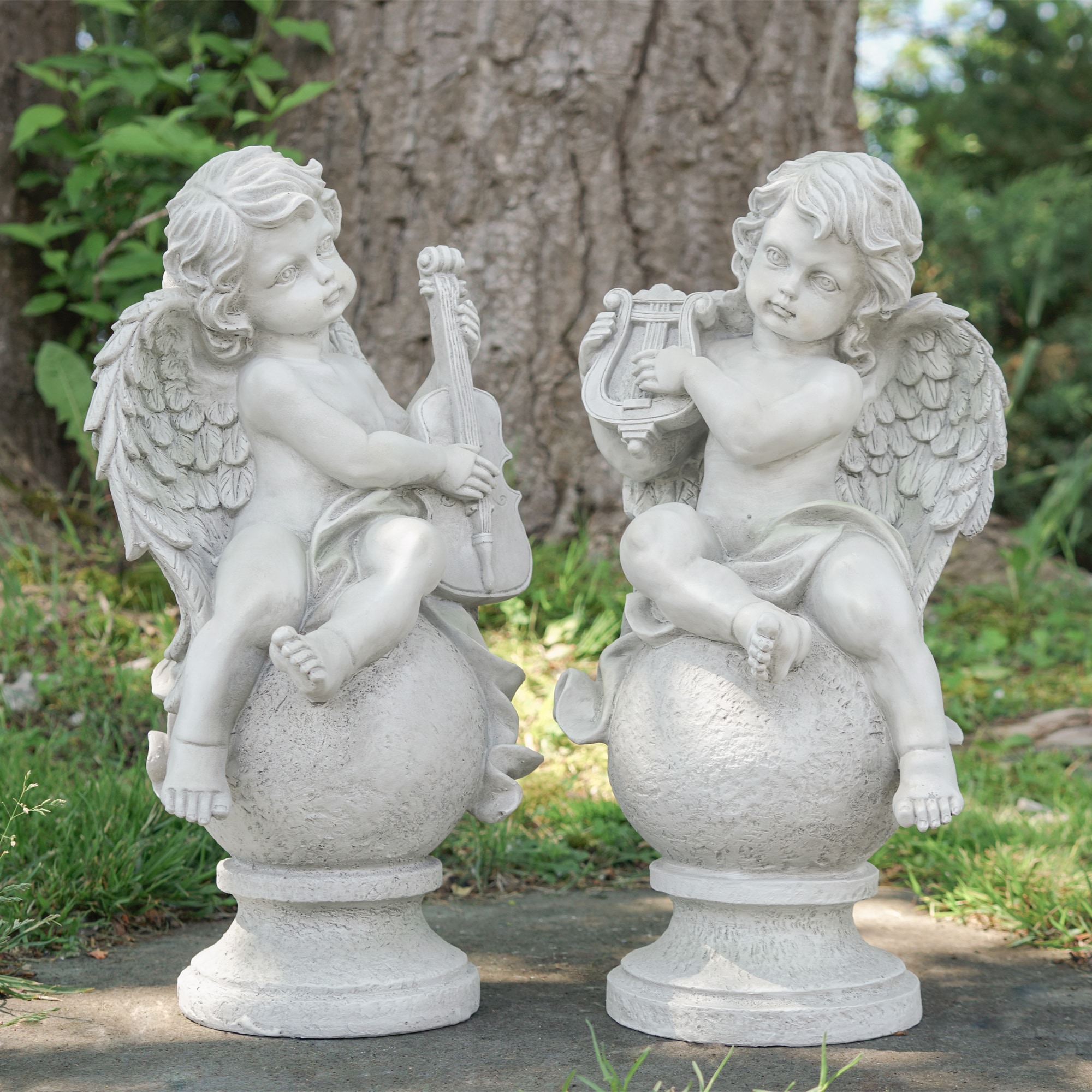 Northlight 14.25-in H x 7.25-in W Gray Angels and Cherubs Garden Statue ...