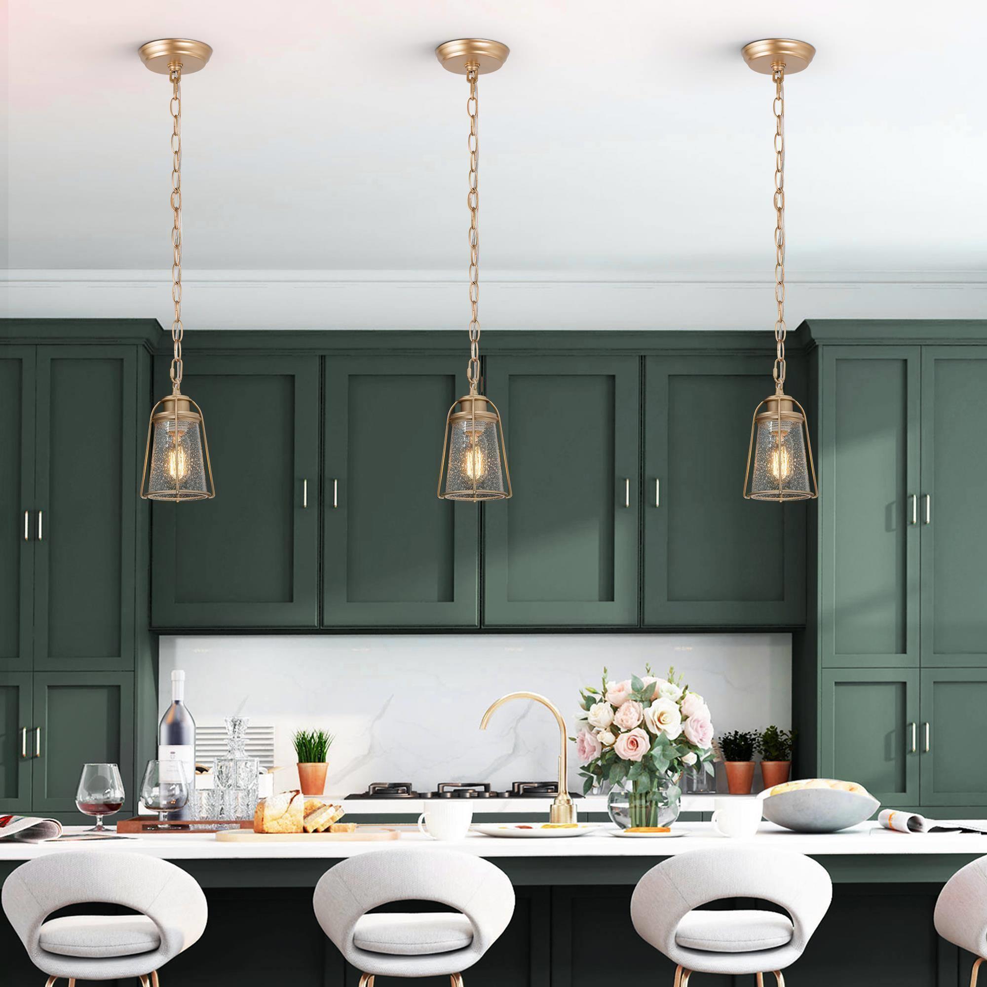 Seeded Mini Island Lighting Light Glass Lantern Glass in at Seeded Matte Pendant LED Uolfin Gold Modern/Contemporary Kitchen and Shade Hanging the department