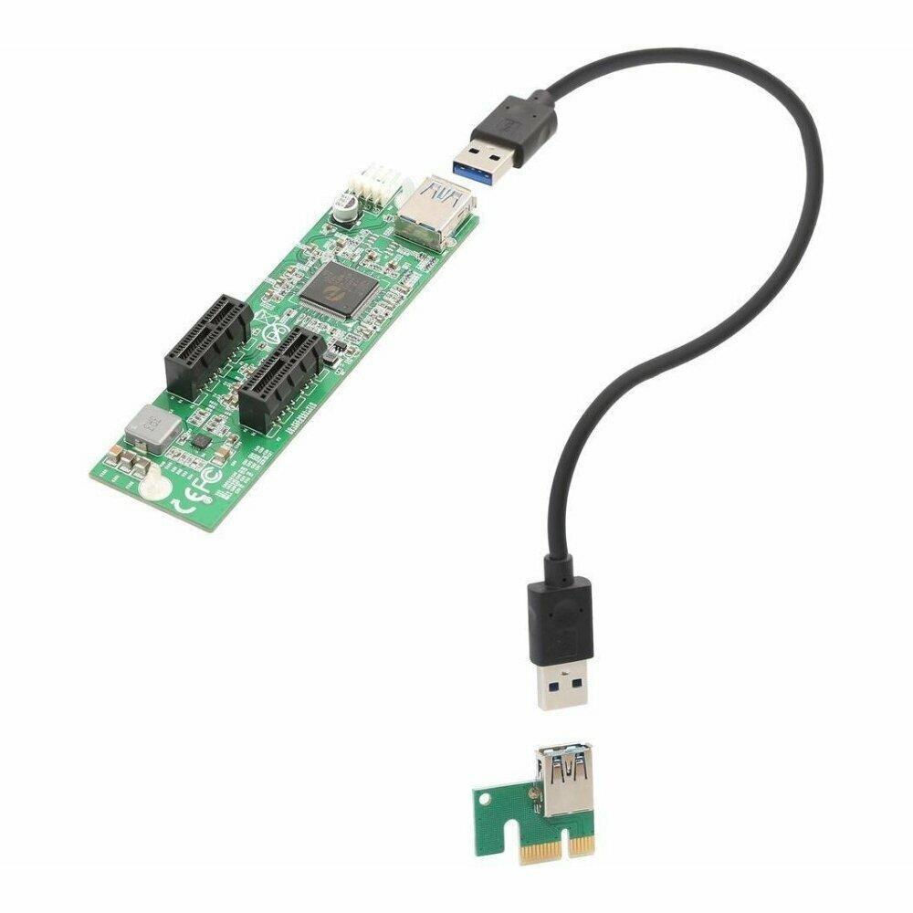 1 to 2 Ports PCI-E x1 Extension Board Switch Multiplier Hub Riser Card with  USB  Cable at 