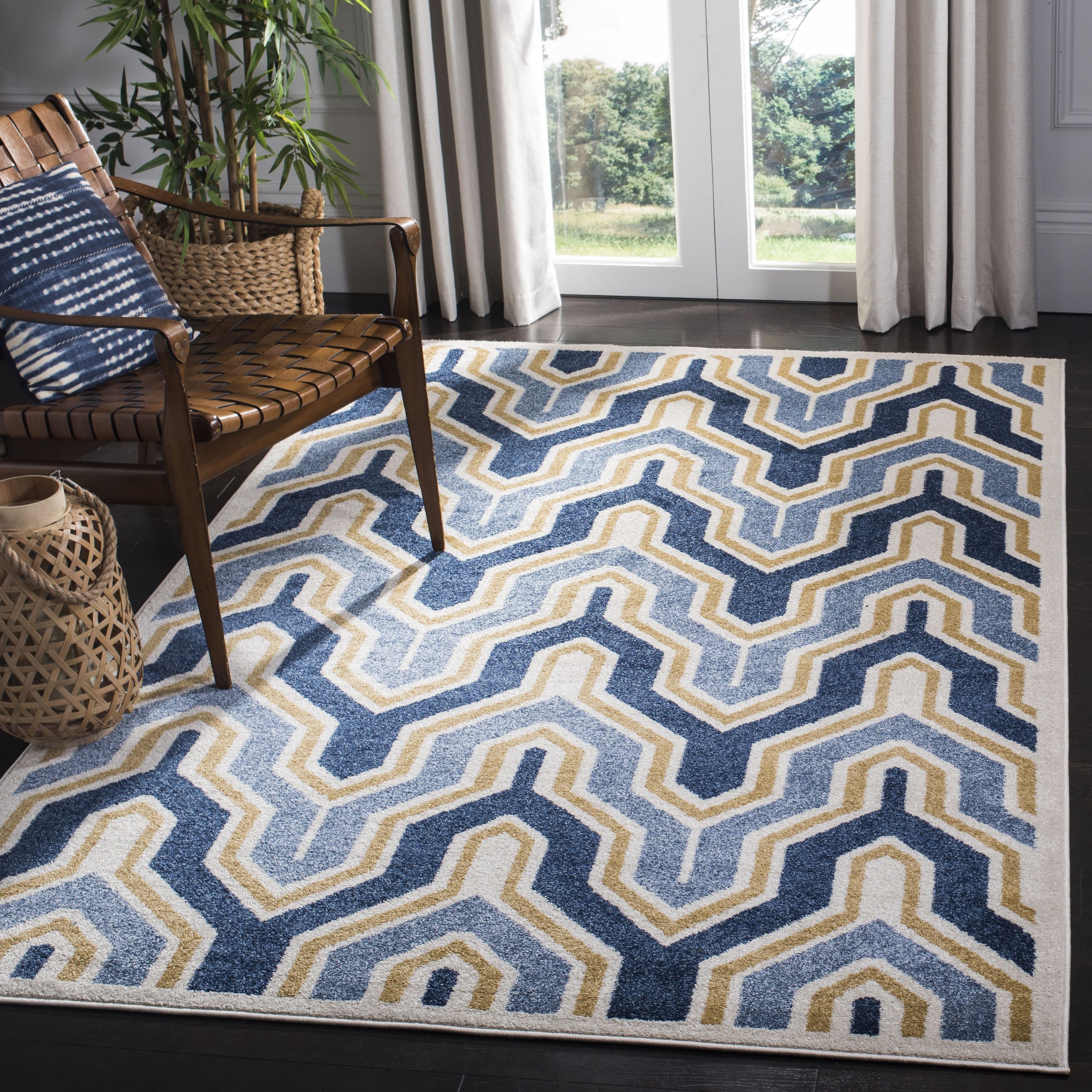 Safavieh Amherst Barkley 3 x 5 Ivory/Gold Indoor/Outdoor Abstract Mid-Century Modern Throw Rug