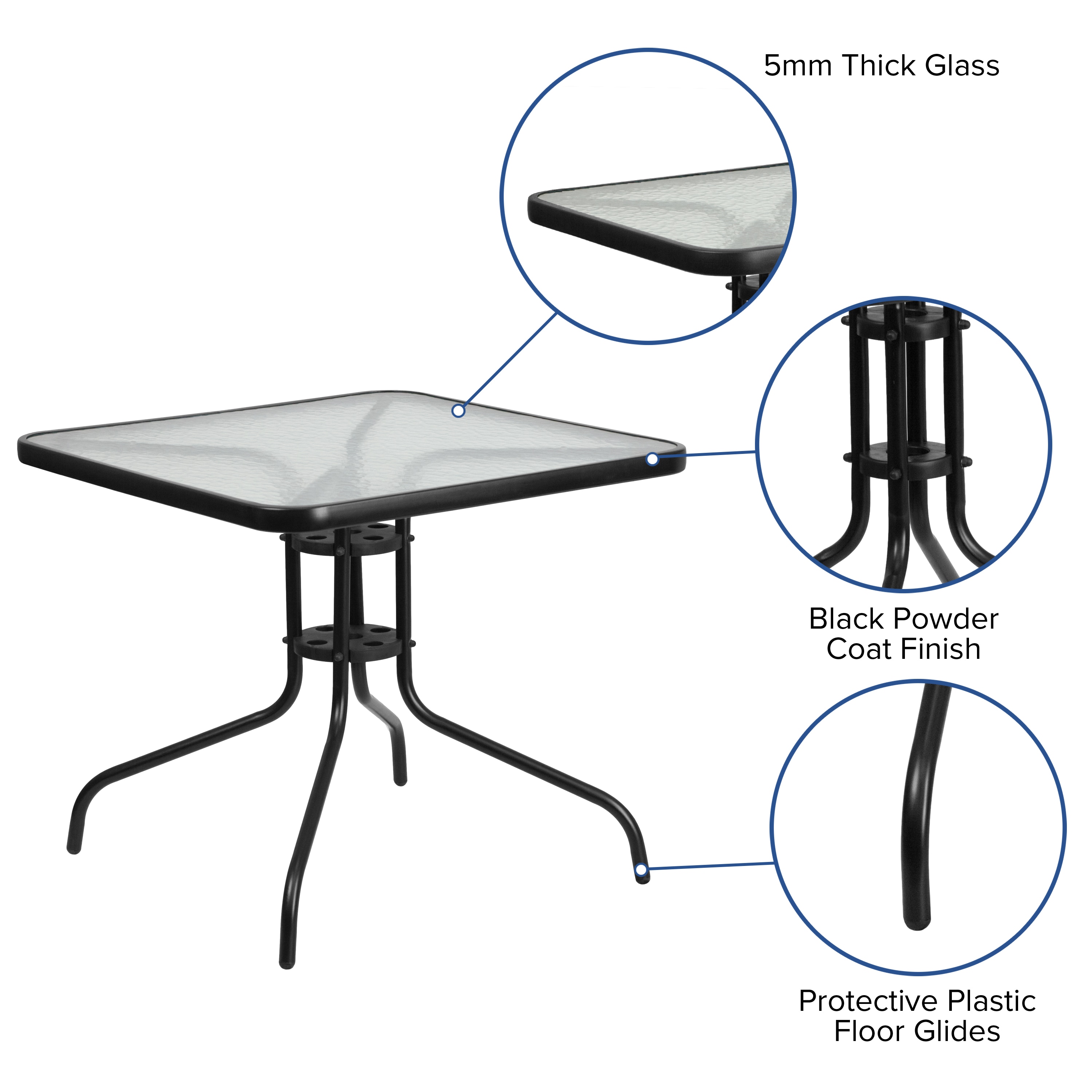 31.5'' Square Clear Tempered Glass Bistro Dining Table