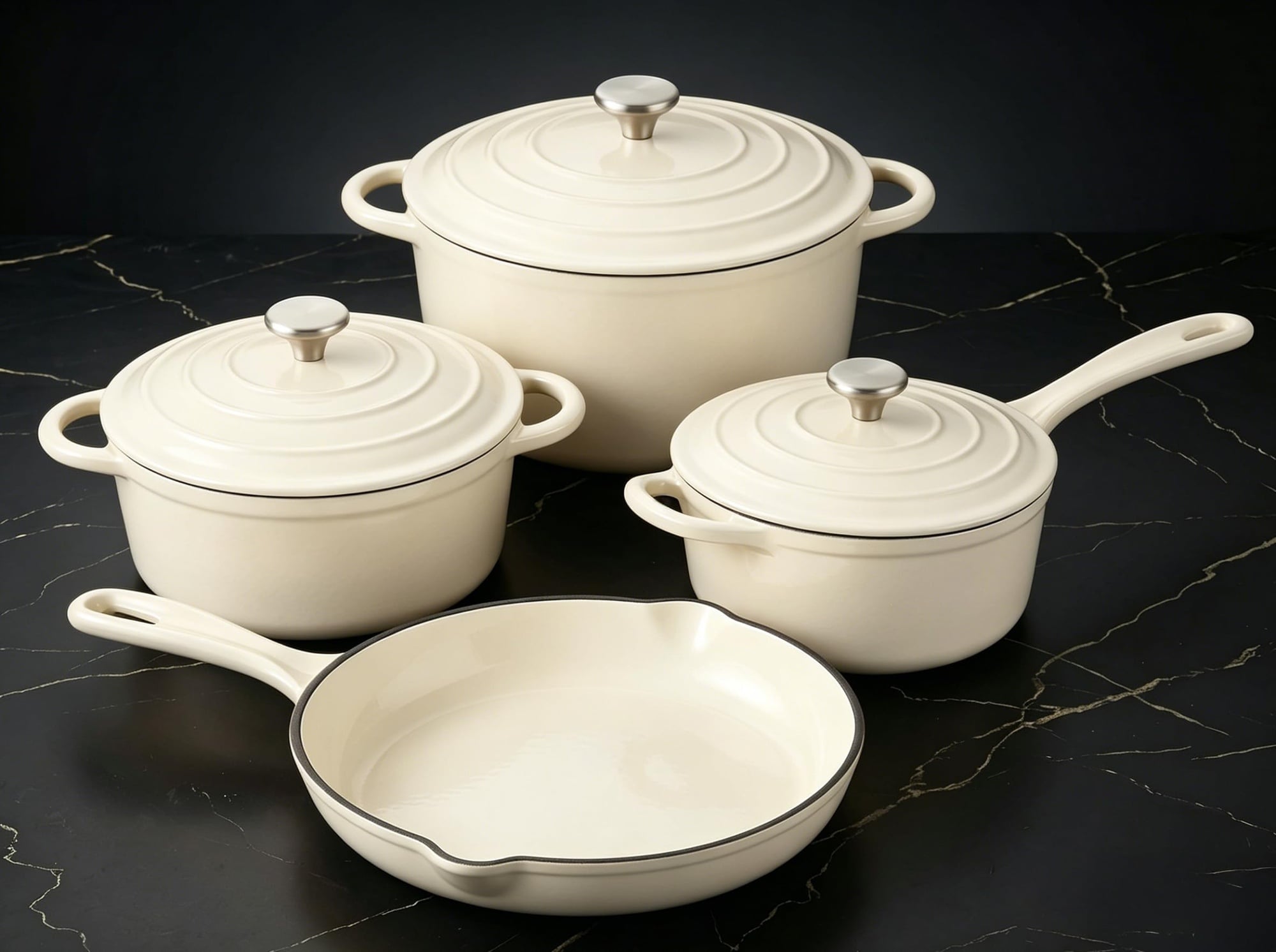 DHMHD Cast Iron Cookware Set 7 Pieces Pots and Pans with Lid Frying Pan Skillet Sauce Pan Dutch Oven Pot for Baking and Cooking on All Stovetops #LDH0818X283