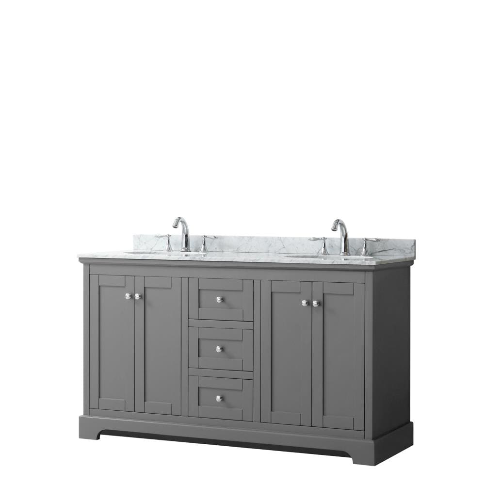 Wyndham Collection WCV232360DKGCMUNOMXX Avery 60-in Dark Gray with Polished Chrome Trim Undermount Double sink Bathroom Vanity with White Carrara Marble Natural marble Top