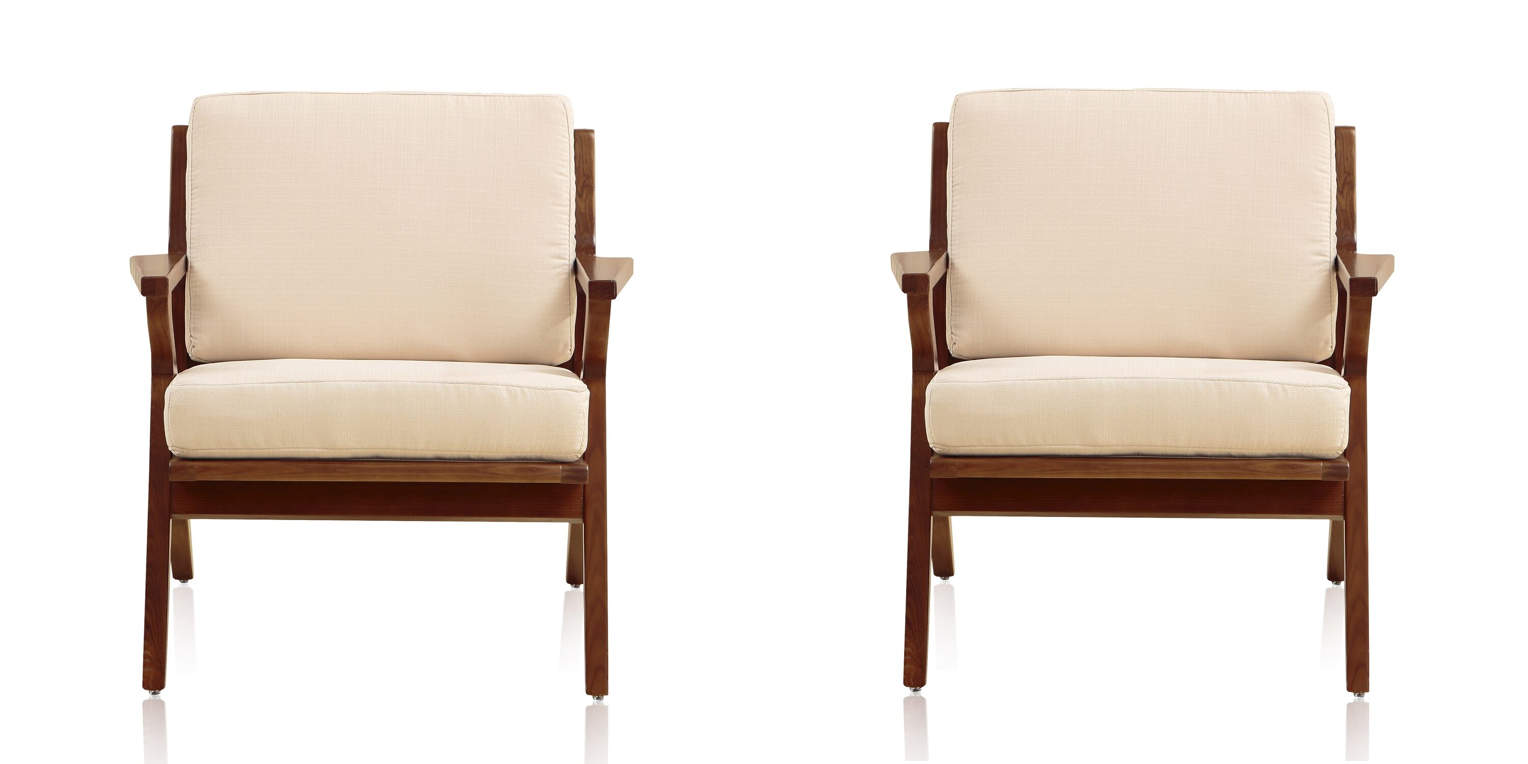 Cream and Amber Wood Mid-Century Modern Accent Chair