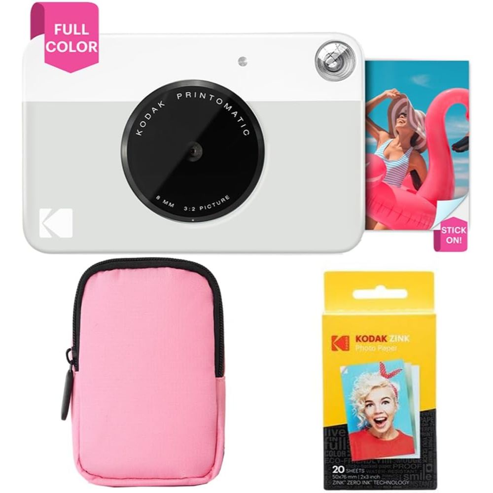 Kodak AMZRODOMATICK1GRP Printomatic Instant Print Camera Starter Bundle with Pink Soft Case and 20-Pack Zink Photo Paper - Grey