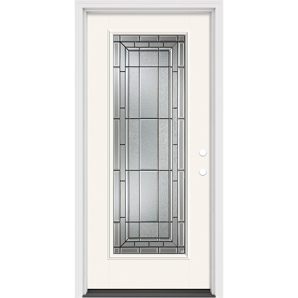 Masonite 631276 Sequence 36-in x 80-in x 4-9/16-in Fiberglass Full lite Left-hand inswing Arctic White Painted Prehung Front Door with Brickmould Insulating core