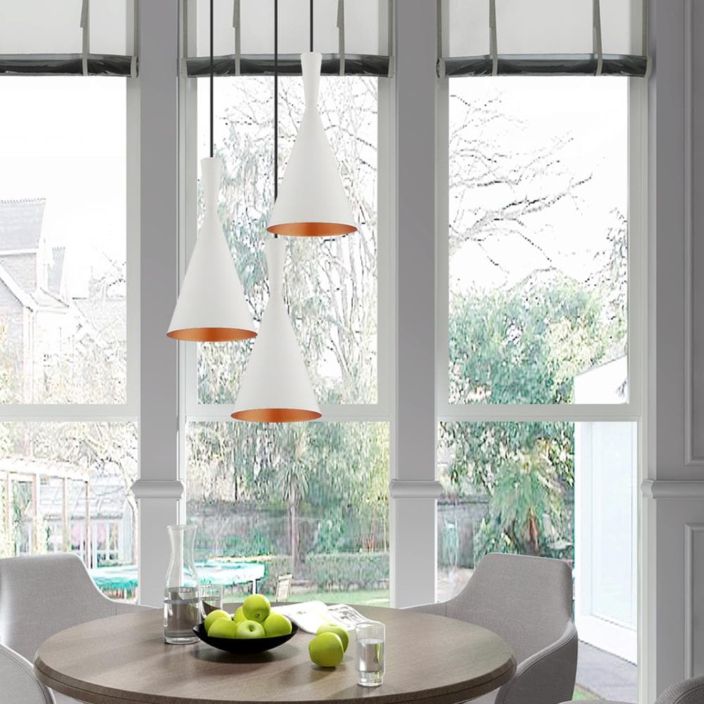 Mini Dual-Cone Pendant Light in White with Gold Interior Finish