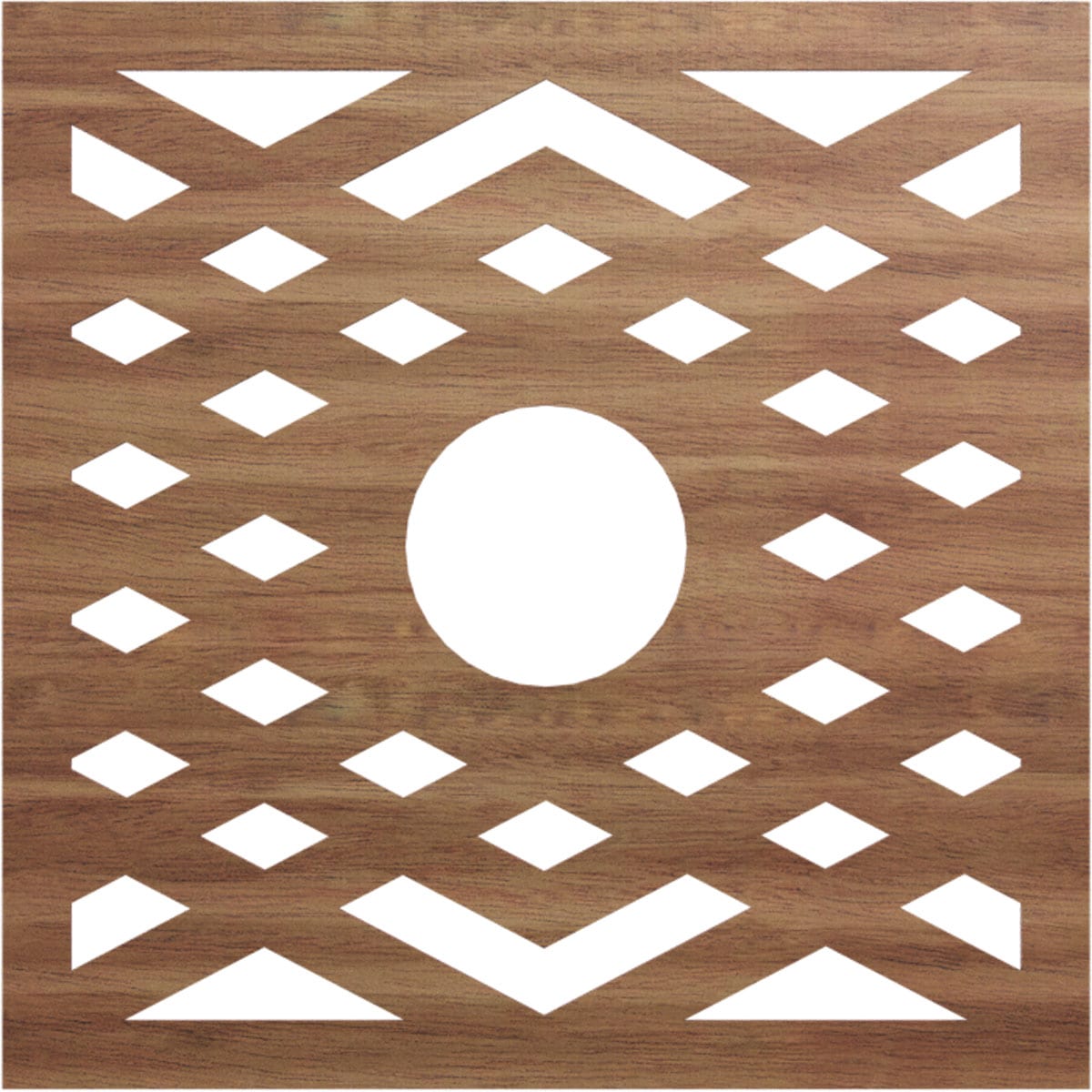 Ekena Millwork CMWP40X40X0375CHWA Chevron Fretwork Pierced 40-in W x 40-in L Architectural Walnut Wood Whole Ceiling Medallion
